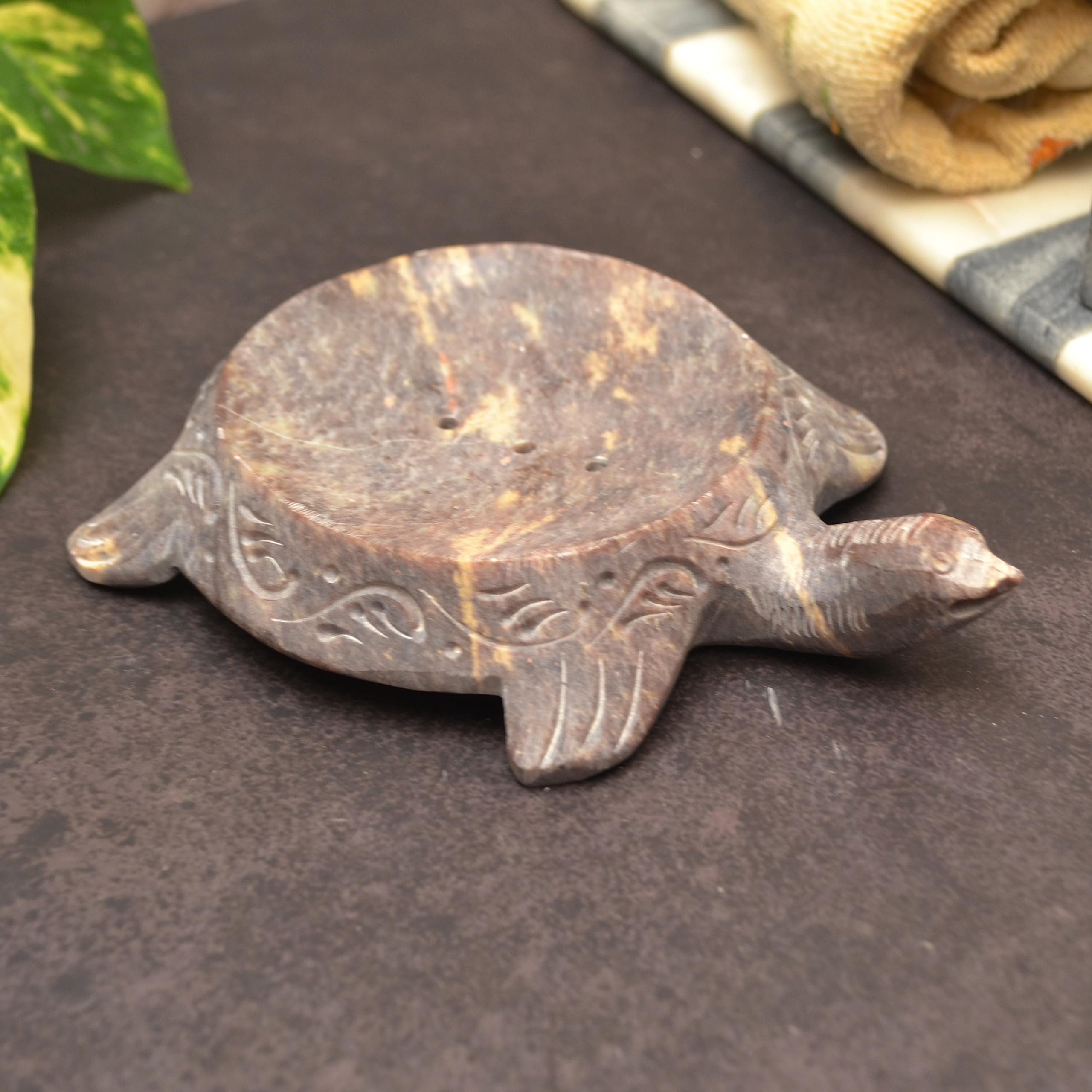 Natural Marble Soapstone Soap Dish with Turtle Design - Elegant Bathroom Accessory for Spa, Shower, and Vanity Decor | Katkaria Creations