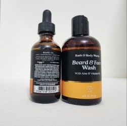 Beard & Face Wash with Aloe Vera & Vitamin B5 (4oz) and Beard Oil with Coconut Oil & Vitamin E (1.5oz) - Lavender & Sage Scented Grooming Kit for Men - Perfect for Daily Beard Care & Moisturizing Routine