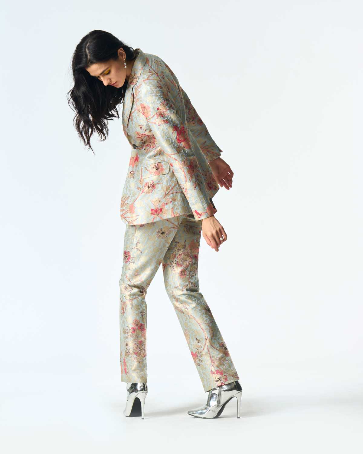 Elegant Rana Blazer in Silk Brocade - Ice Blue Color for Women | Perfect for Office Wear, Cocktail Parties & Formal Events