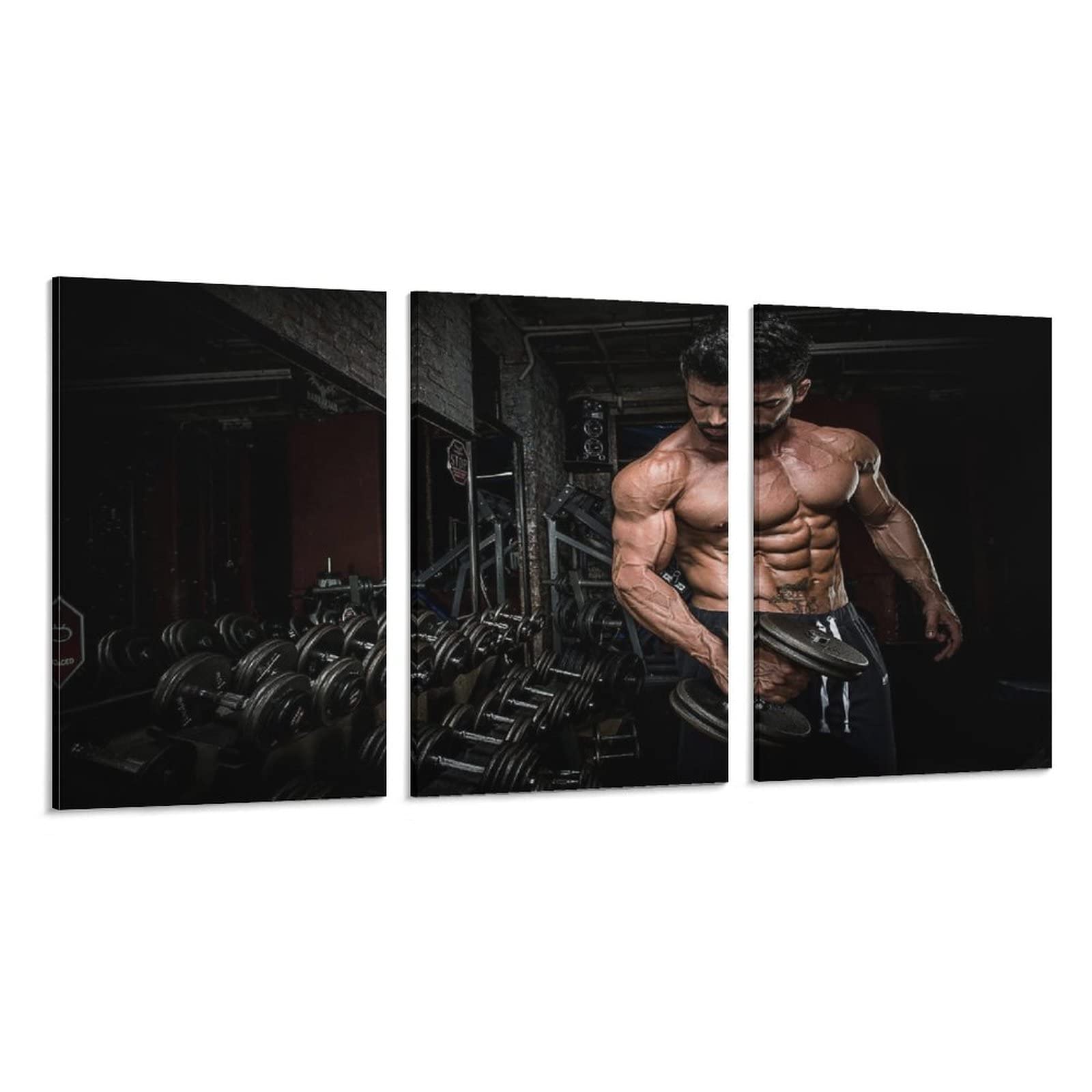 Fitness Motivational Poster - 3-Piece Puzzle Art of Man Lifting Barbell Showing Biceps - Canvas Wall Art for Gym, Home & Office Decor - 16x24 Inches (40x60cm) - Perfect for Living Room, Bedroom, or Workout Space Inspiration