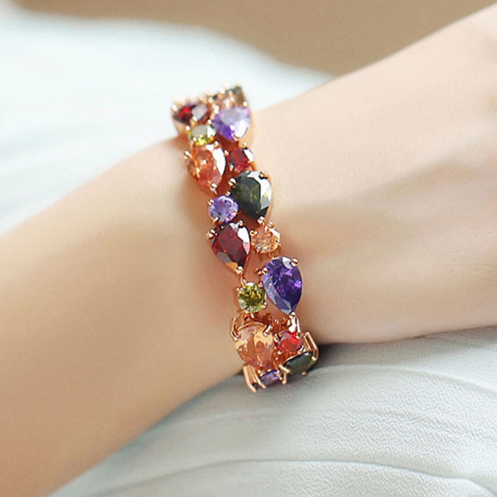 14K Rose Gold Plated Cubic Zirconia Tennis Bracelet for Women - Elegant Multicolor Gemstone Jewelry Gift (7-8 Inch) | Perfect for Weddings, Parties & Everyday Wear