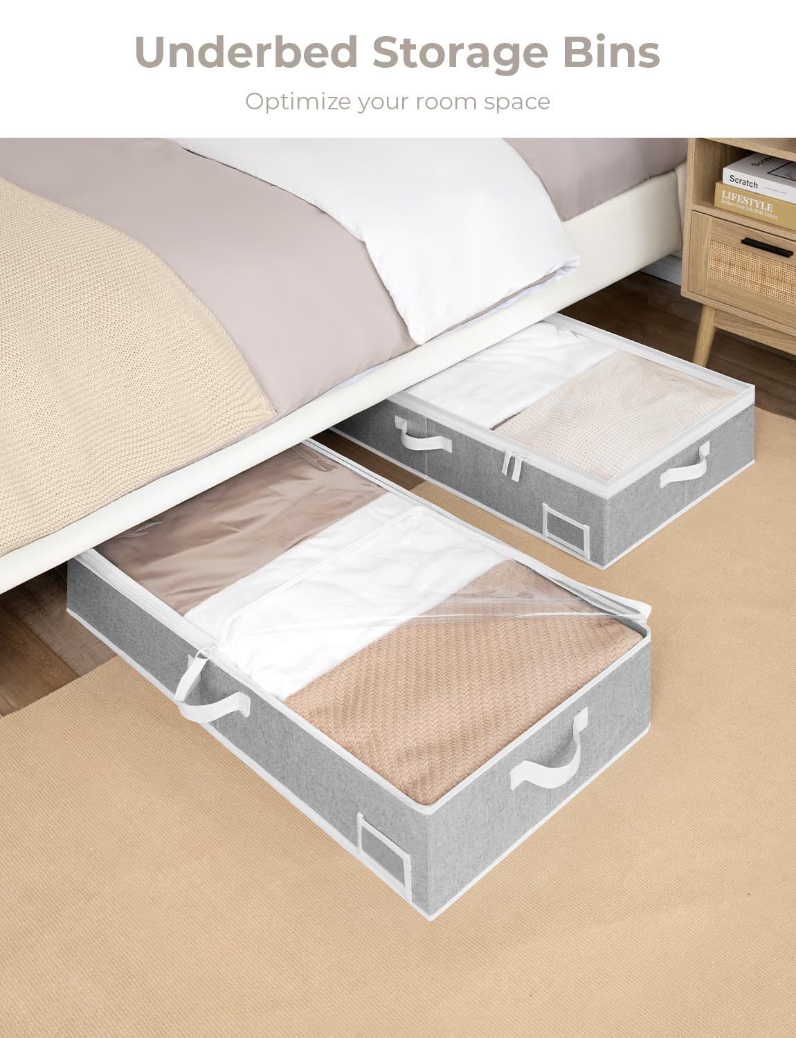 StorageWorks Large Under Bed Storage Containers with Handles & Label Holder - 2 Pack Ultra-Thick Fabric Underbed Bins for Clothes, Blankets, Sweaters | Space-Saving Closet Organizer for Seasonal Storage & Bedroom Organization