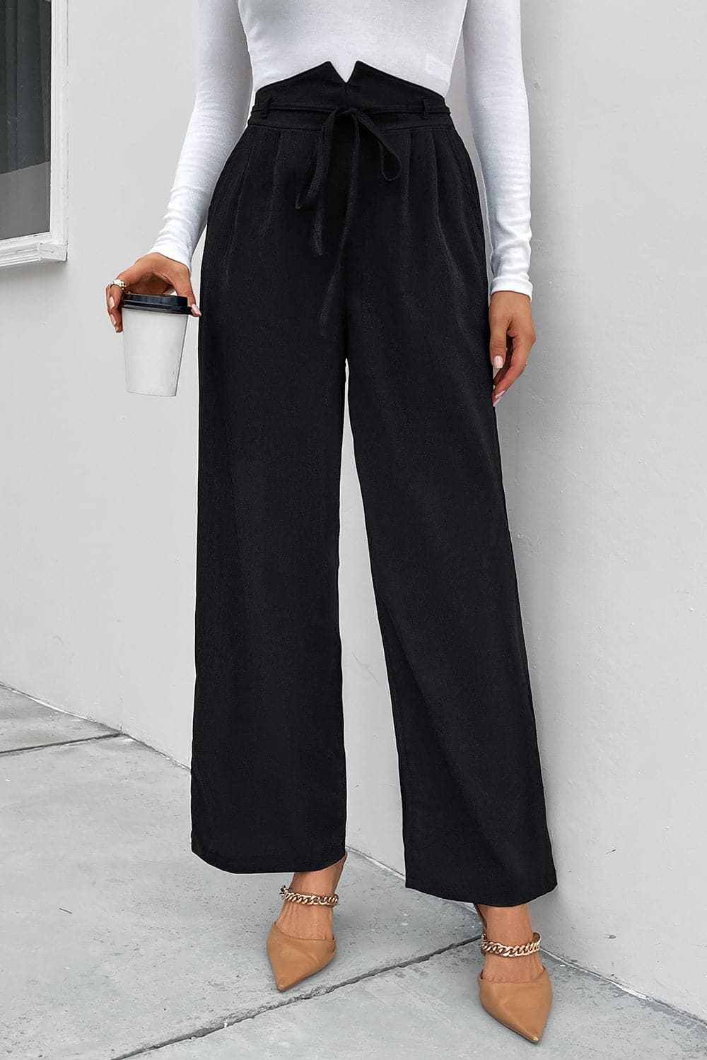 Stylish High Waist Wide Leg Pants for Women - Comfortable & Flattering Trousers for Office, Casual Wear & Travel