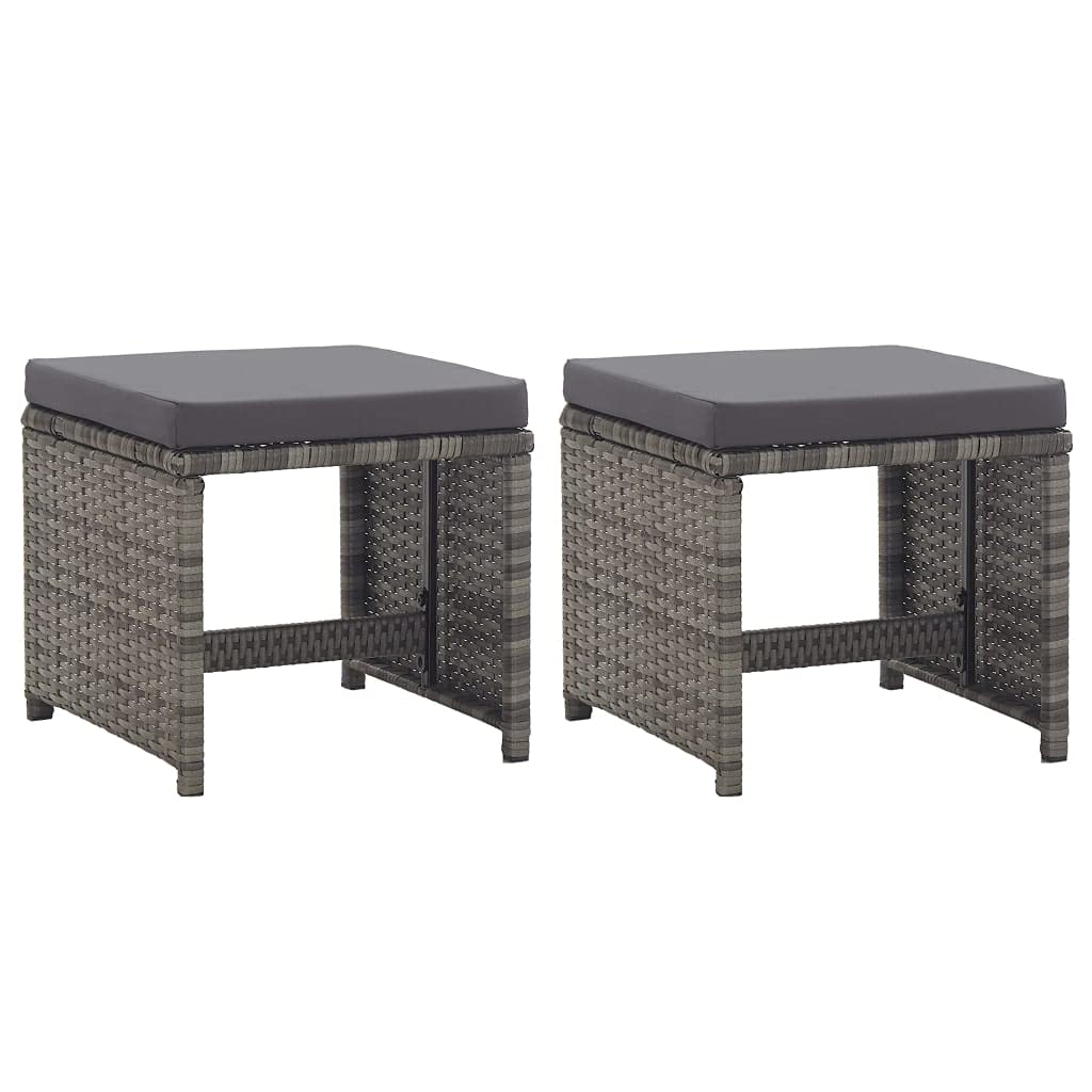 2-Piece Outdoor Stools with Cushions - All-Weather Wicker Rattan Patio Ottomans for Indoor/Outdoor Use - Footrest, Footstool & Seat - Low Maintenance & Easy Assembly (Gray) - Perfect for Poolside, Garden, Deck or Living Room Relaxation