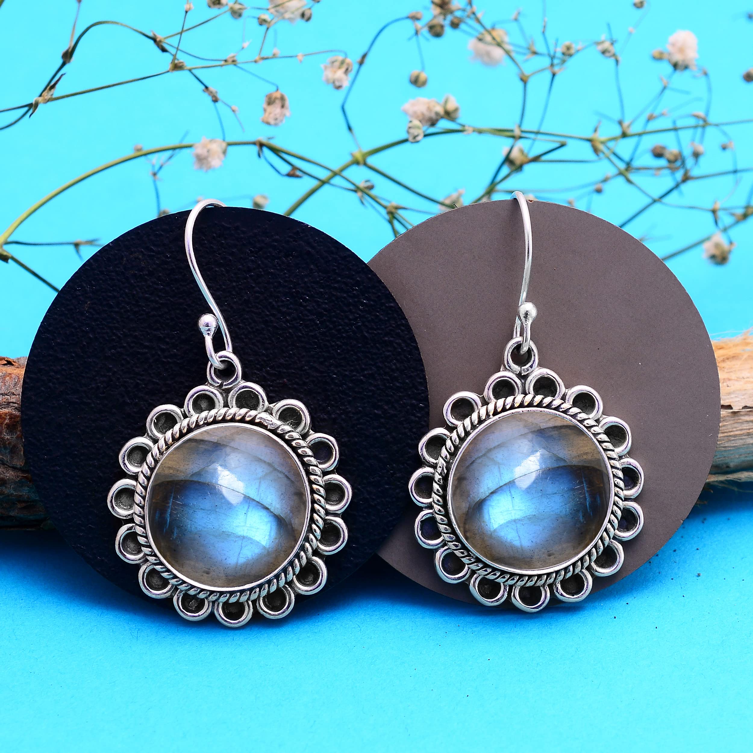Labradorite Earrings for Women - 925 Sterling Silver Dangle Earrings with Blue Green Gemstone | Handmade Jewelry Gift for Her | Perfect for Weddings, Parties & Special Occasions