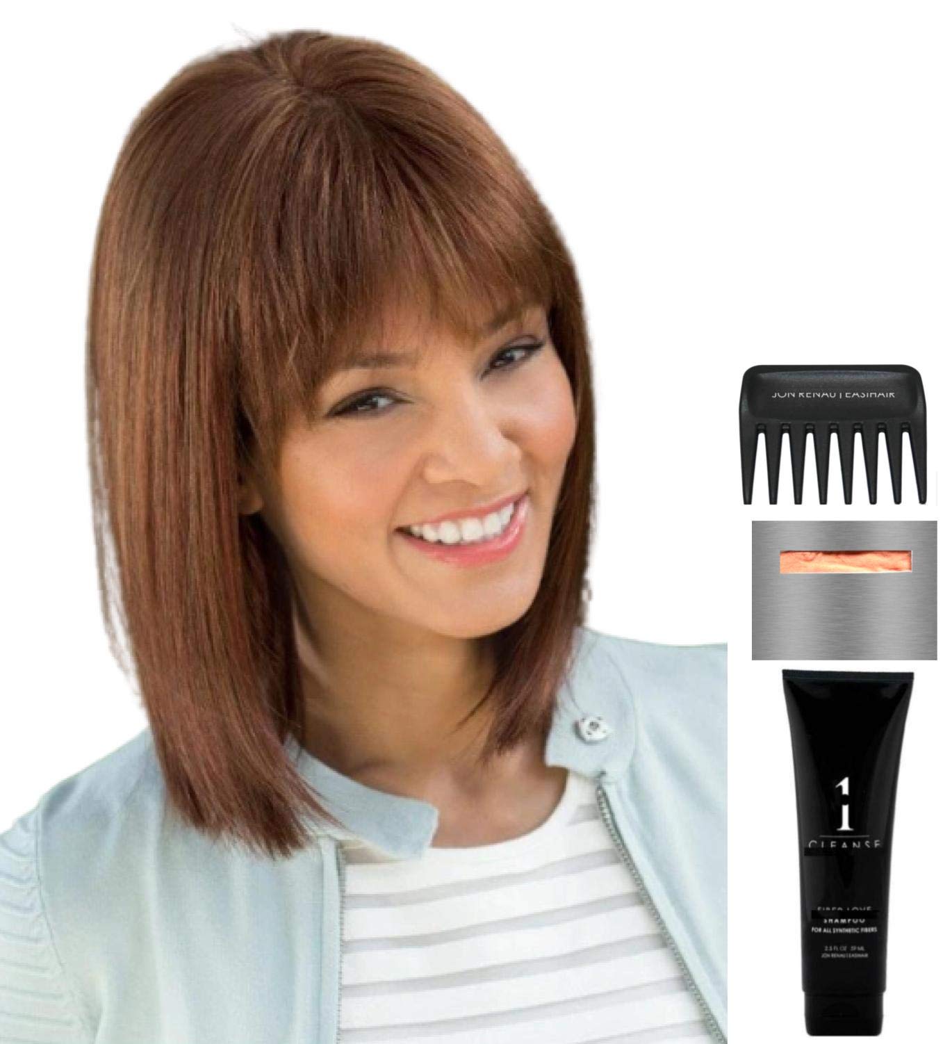 Amore Tatum Wig Bundle - 5 Items (Irish Spice Color) with Christy's Wigs Q&A Booklet, Travel Size Wig Shampoo, Wig Cap & Wide Tooth Comb | Perfect for Cosplay, Costume Parties & Everyday Styling