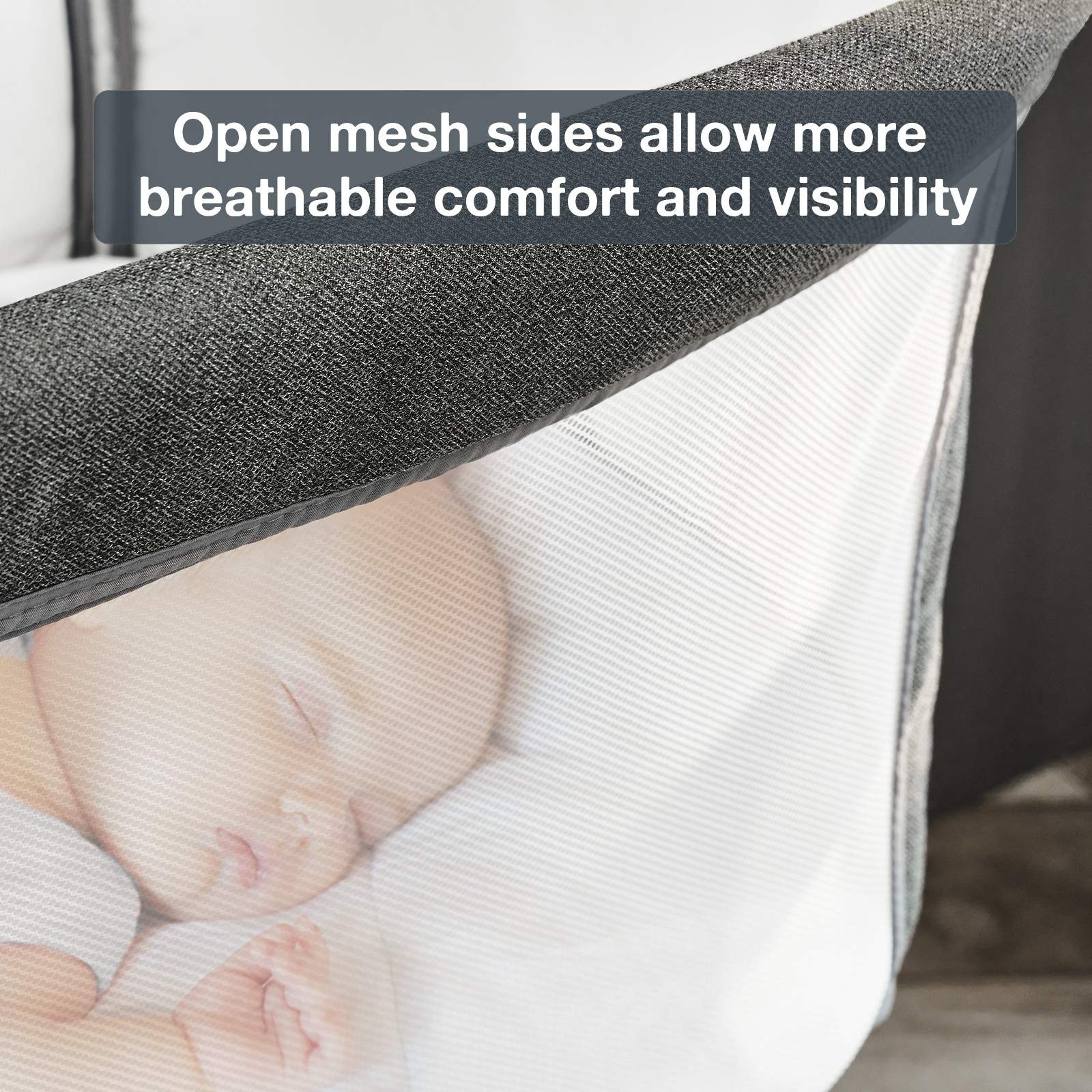 RONBEI Baby Bassinet Bedside Sleeper - Portable & Easy to Assemble Crib for Newborns & Infants, Dark Grey - Perfect for Nursery, Bedroom & Travel Use