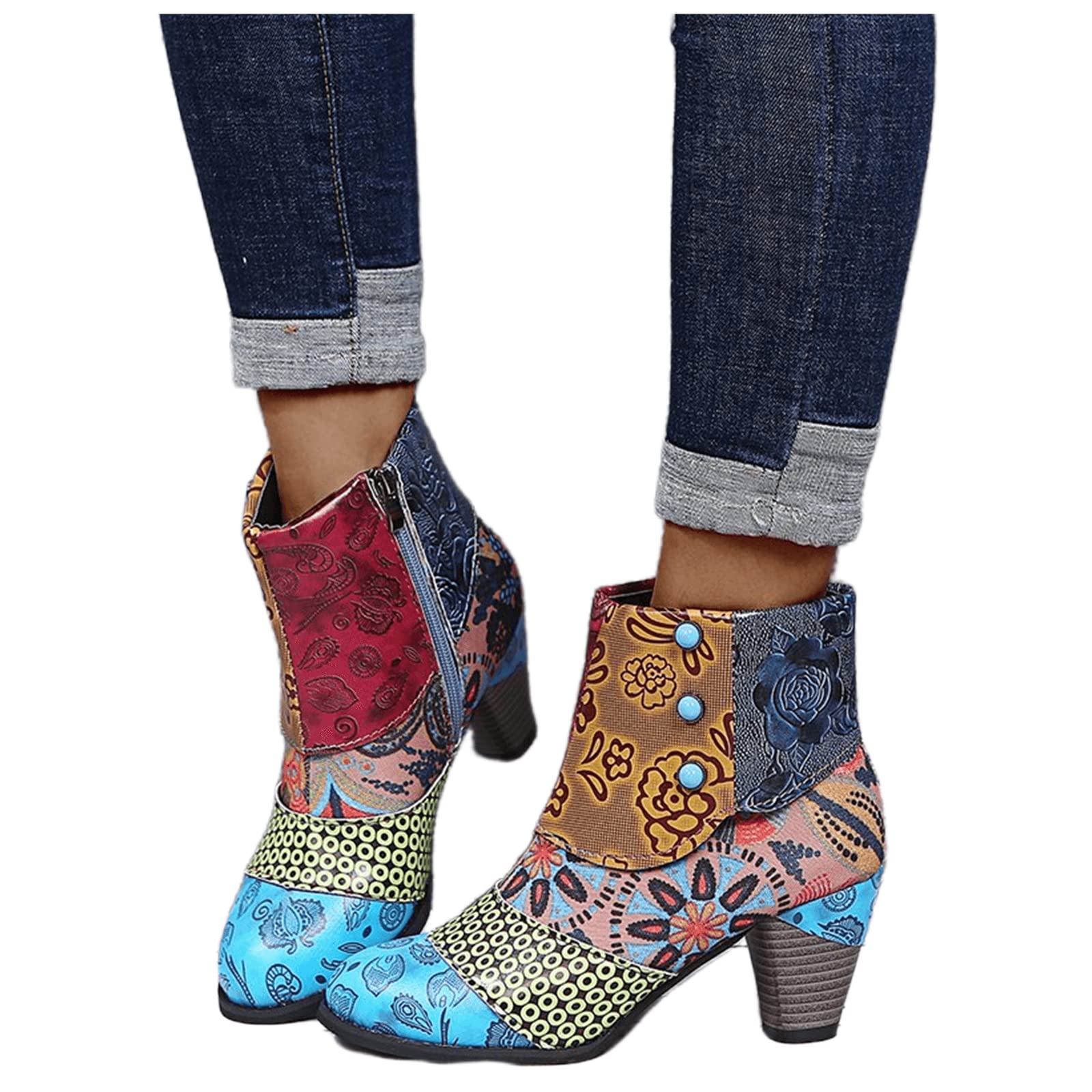Lausiuoe Women's Ankle Boots - Low Heel Chunky Dressy Pointed Toe Side Zipper Booties | Fashion Western Short Boots for Casual Outfits & Office Wear