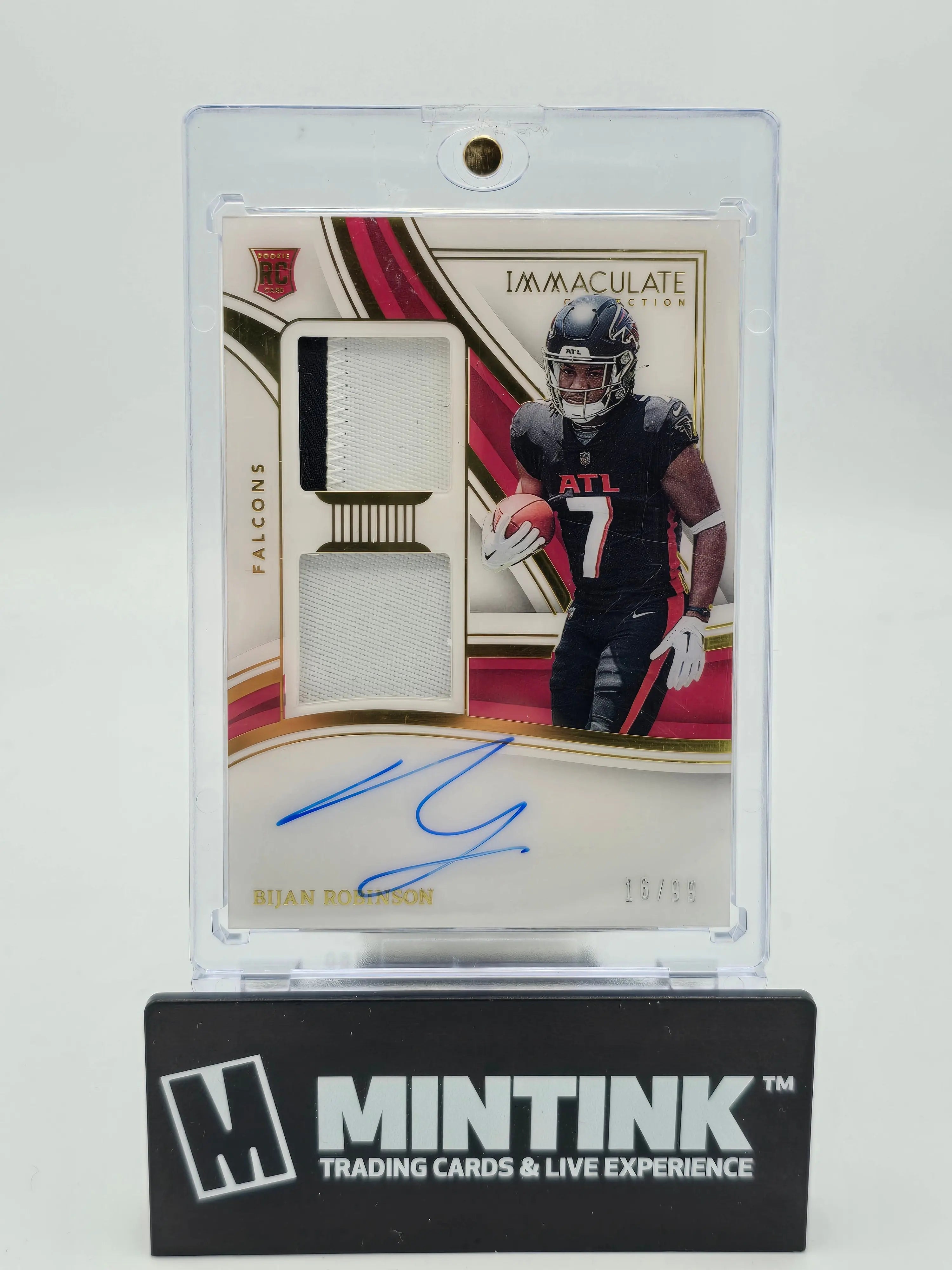 2023 Panini Immaculate Football Bijan Robinson Rookie Card - Dual Patch Auto /99 - Limited Edition Collectible for NFL Fans & Sports Memorabilia Enthusiasts - Perfect for Display, Investment & Trading