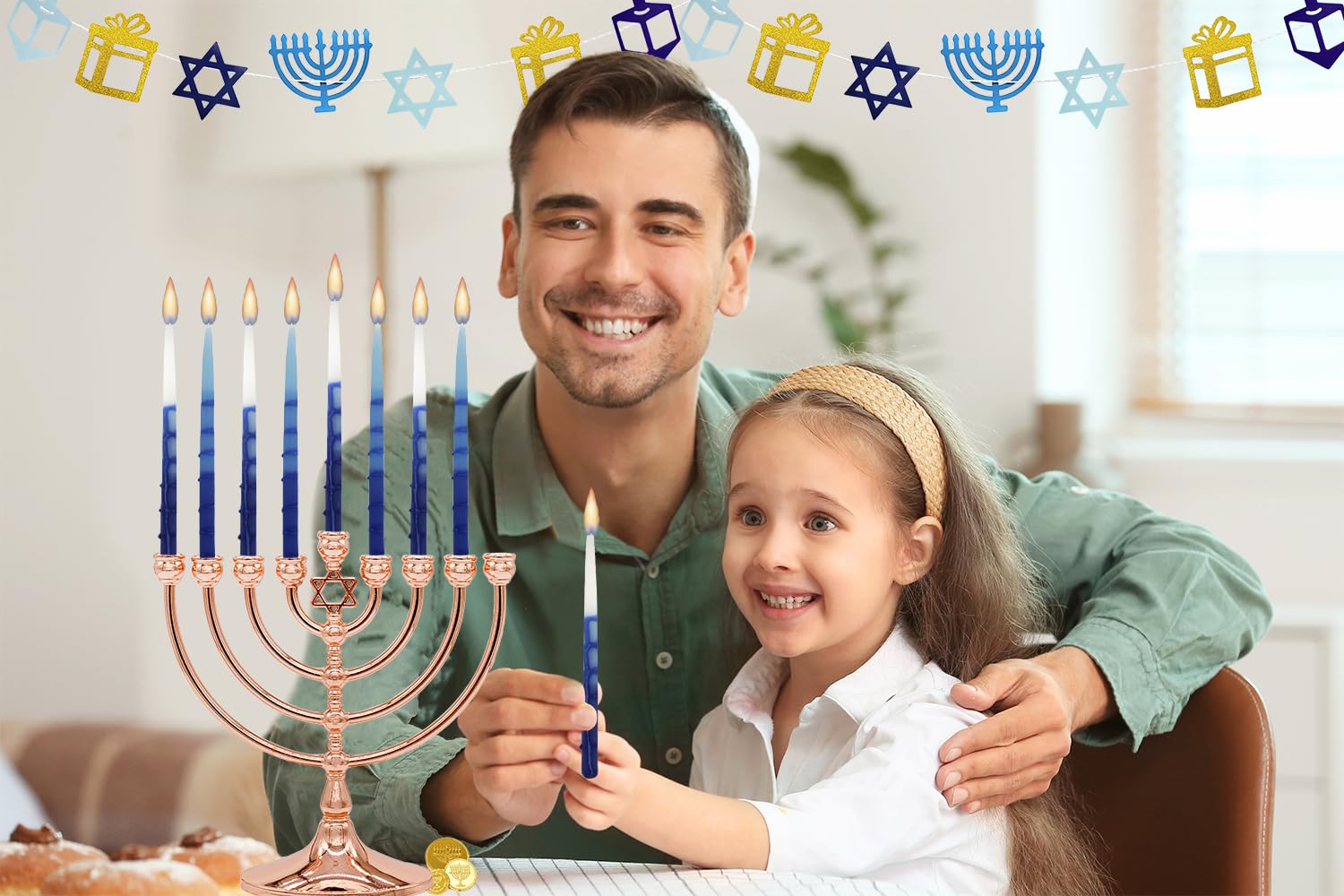 Dripless Deluxe Tapered Hanukkah Candles - Pastel Blue & White Menorah Candles for 8 Nights (2-Pack) | Premium Chanukah Candle Set for Home Decor & Jewish Holiday Celebrations