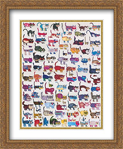 Vittorio Fiorucci 100 Cats and a Mouse 2x Matted 28x40 Large Gold Ornate Framed Art Print - Perfect for Living Room, Bedroom, or Office Wall Decor