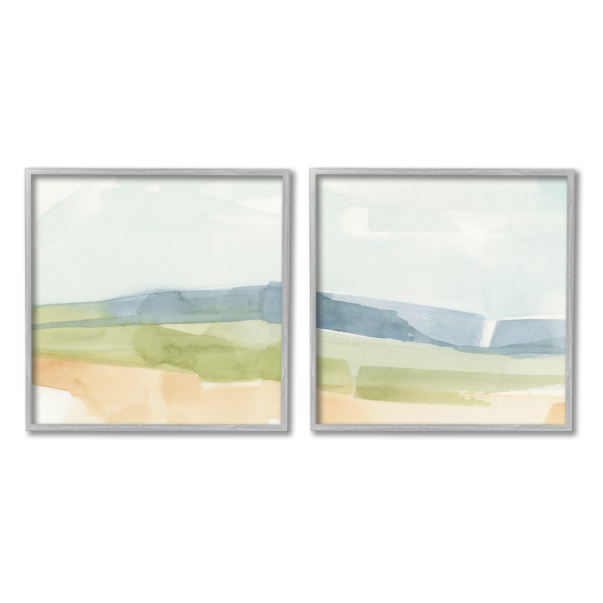 Stupell Industries Abstract Watercolor Hills Landscape Art - Blue Green Brown Tones by Emma Caroline Gray - Set of 2 Framed Wall Decor (17x17 Inches Each) - Perfect for Living Room, Bedroom & Office Decor
