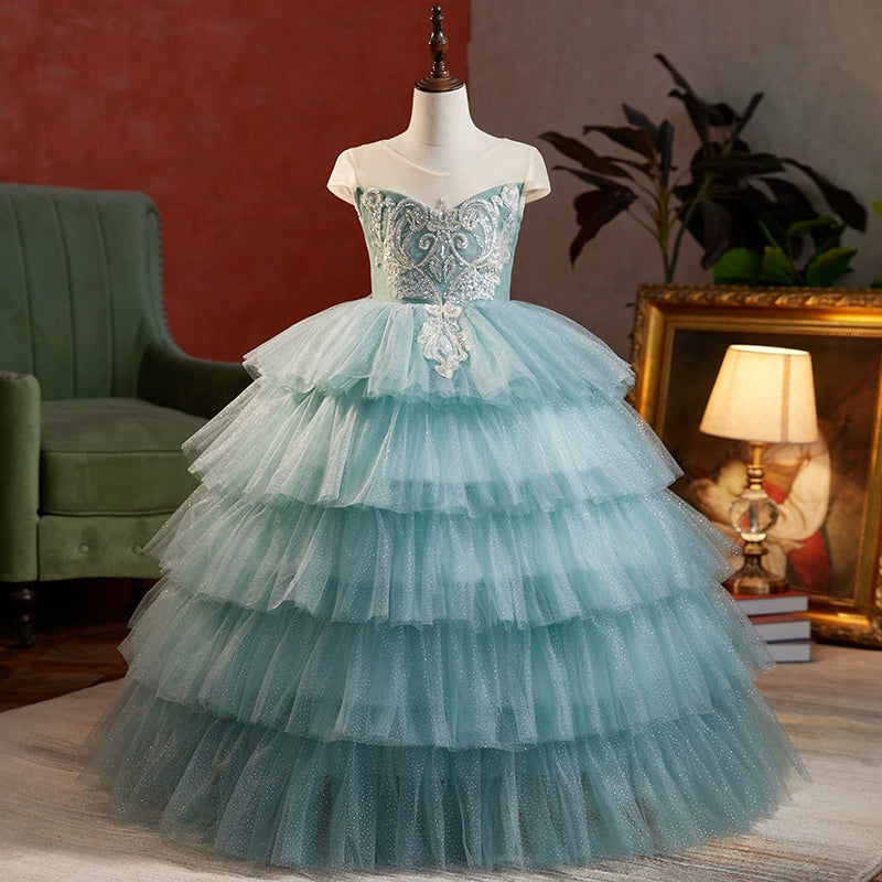 Royal Blue Tulle Flower Girl Dress with Scoop Neckline - Elegant Floor-Length Princess Gown for Weddings, Pageants & Special Occasions