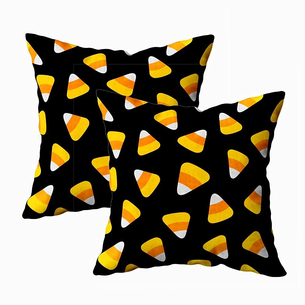 EMMTEEY Halloween Throw Pillow Covers Set of 2 - 16x16 Inch Candy Corn Print Decorative Pillowcases for Couch, Sofa, Bedroom - Spooky Holiday Home Decor for Halloween Party & Fall Season