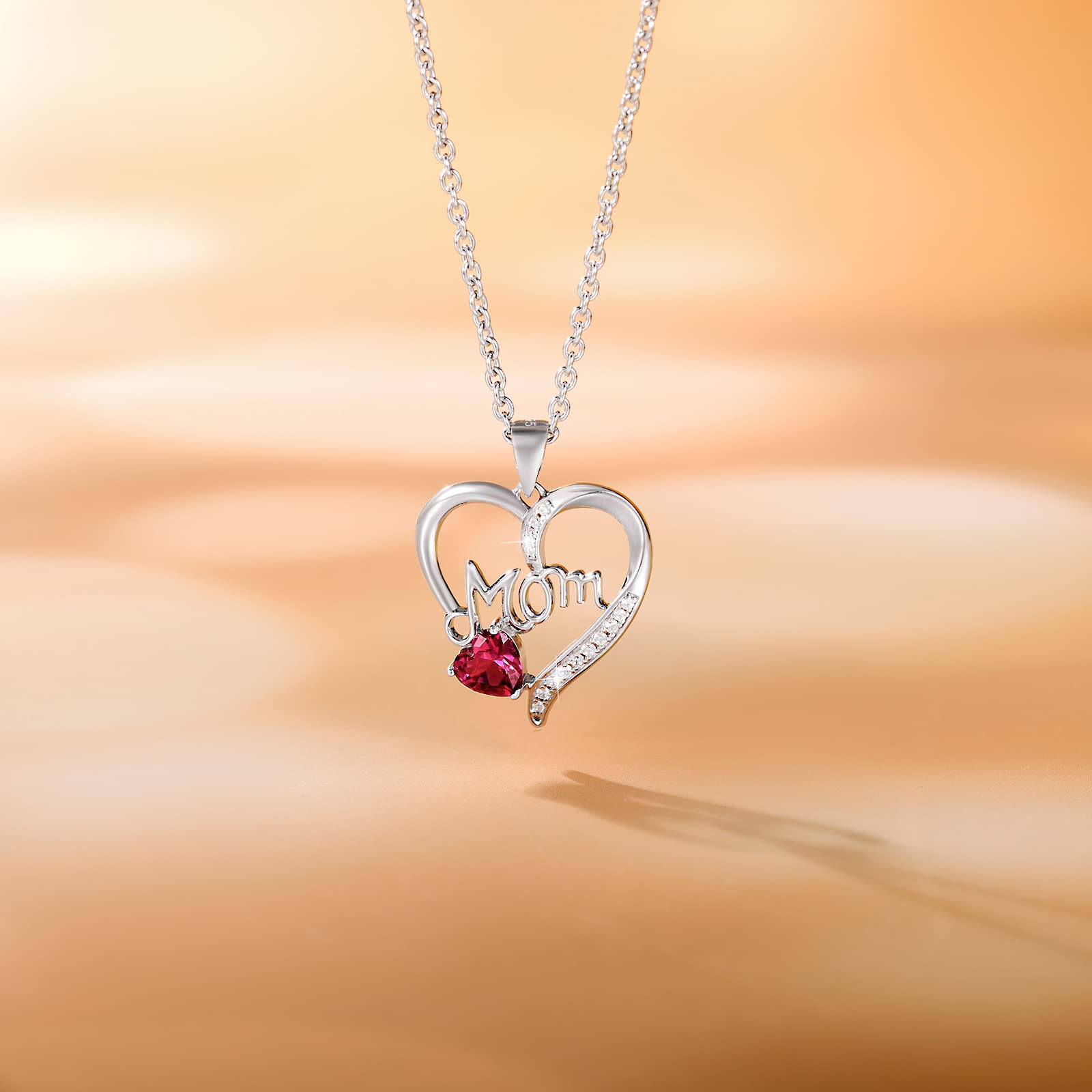 EAMTI 925 Sterling Silver Heart Necklace for Women - Ruby Heart Pendant Gift for Wife, Mom, Girlfriend - Perfect for Valentine's Day, Anniversary, Birthday & Mother's Day Gifts