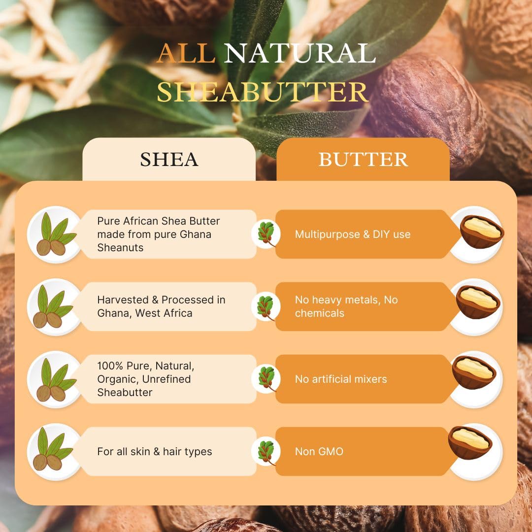 Organic Raw Unrefined African Shea Butter - 100% Pure Natural Moisturizer for Skin & Hair, 1Lb (White/Ivory) - Ideal for Dry Skin, Eczema, Stretch Marks & DIY Beauty Recipes