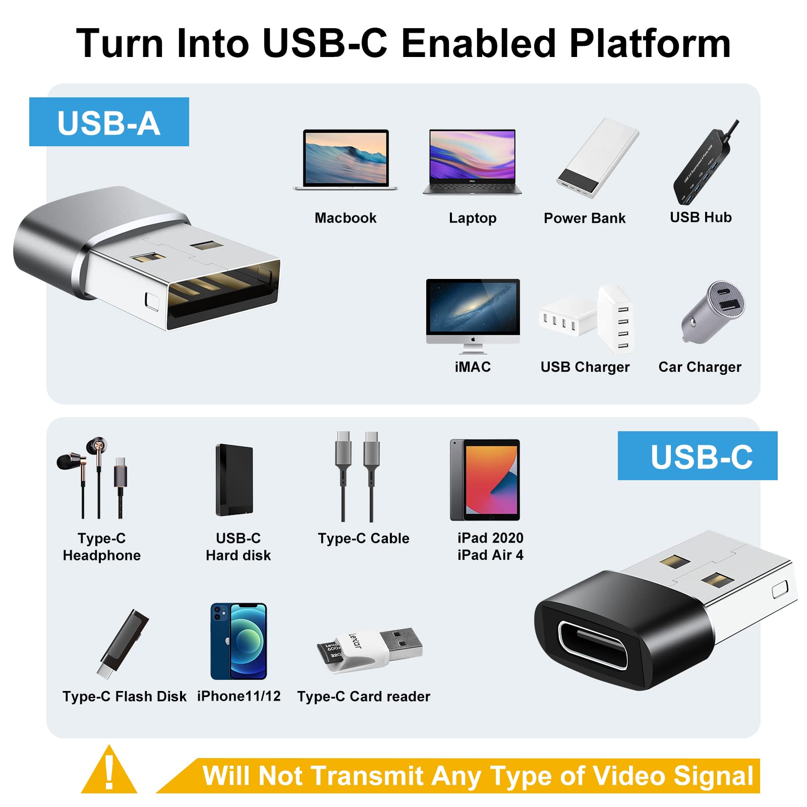8-Pack USB Type C Adapter - USB to USB C Converter with Male/Female OTG Connector - Compatible with iPhone 15/14/13, MacBook Pro, iPad, iMac - Grey | Fast Charging, Data Transfer, Device Connectivity for Home, Office & Travel
