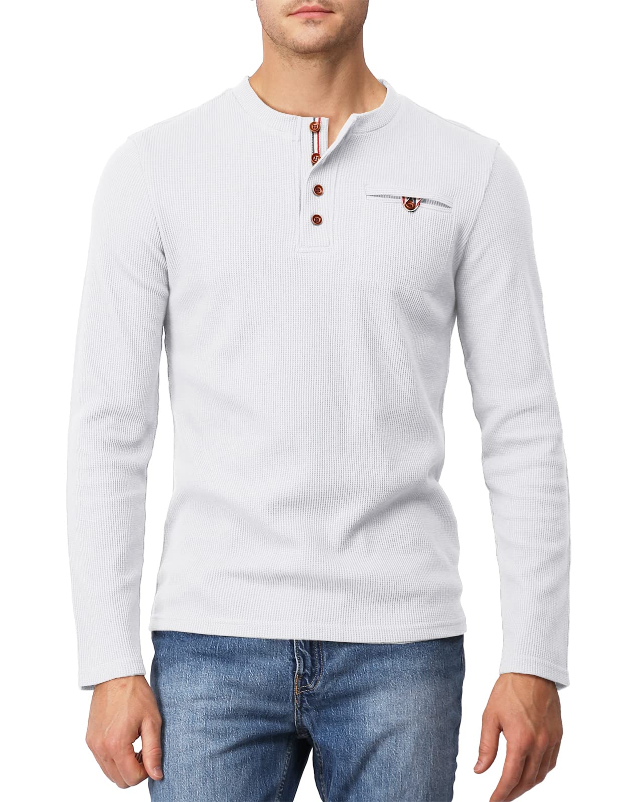 H2H Men's Casual Slim Fit Henley Cotton Shirts Long Sleeve Lightweight Waffle Fabric - Comfortable Everyday Wear for Work, Dating & Outdoor Activities