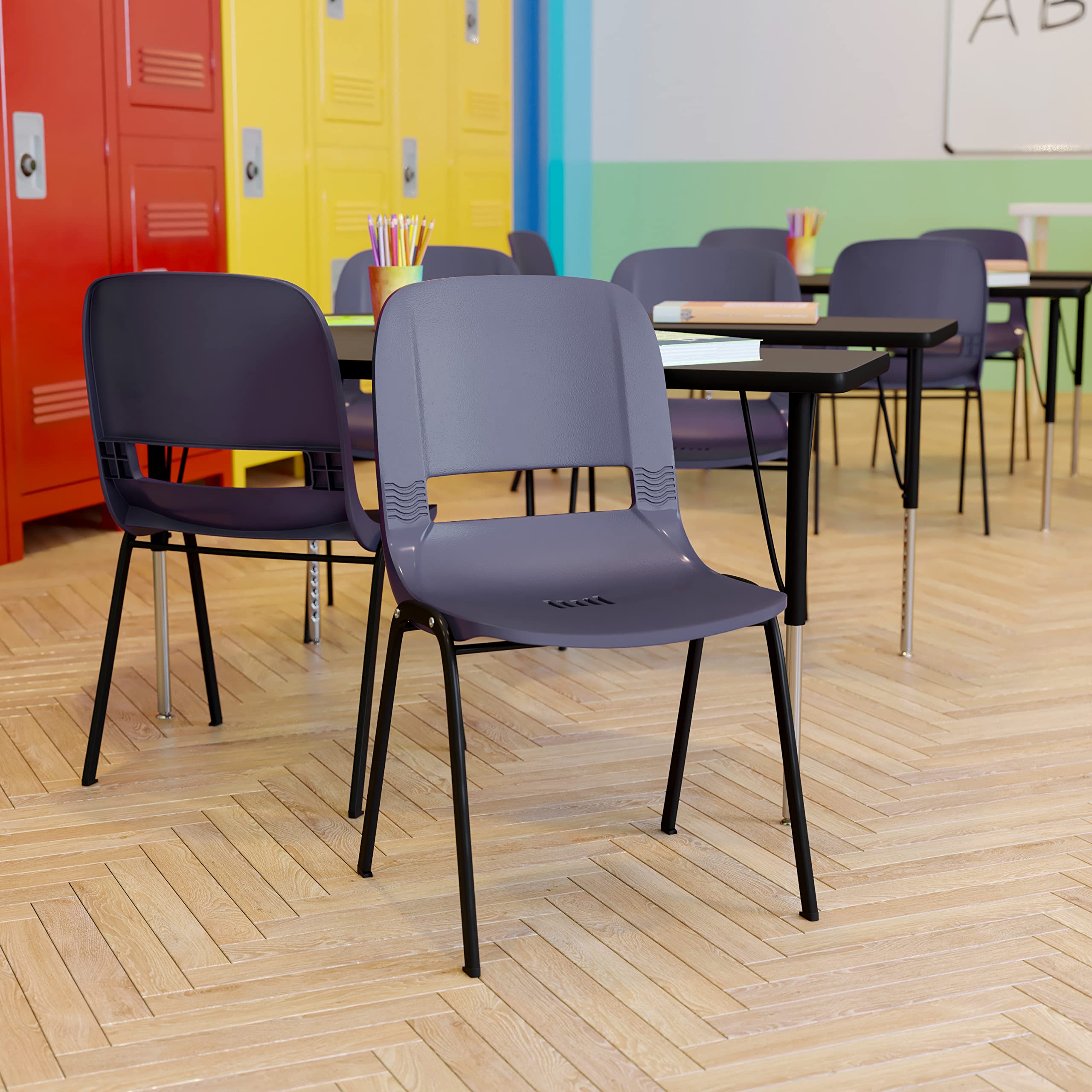 EMMA + OLIVER Apis Heavy Duty Stack Chair - Navy Blue Ergonomic Office Chair with Comfortable Seat & Back Support - Powder Coated Metal Frame - Stackable Up to 15 High - 661 lbs Weight Capacity - Perfect for Conference Rooms, Classrooms, and Event Spaces