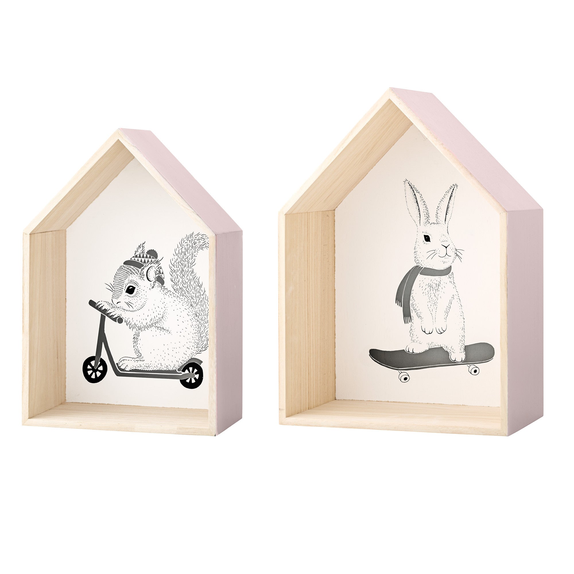 Bloomingville Set of 2 Natural and Nude Printed Display Houses - Perfect for Home Decor, Shelf Styling, and Tabletop Displays