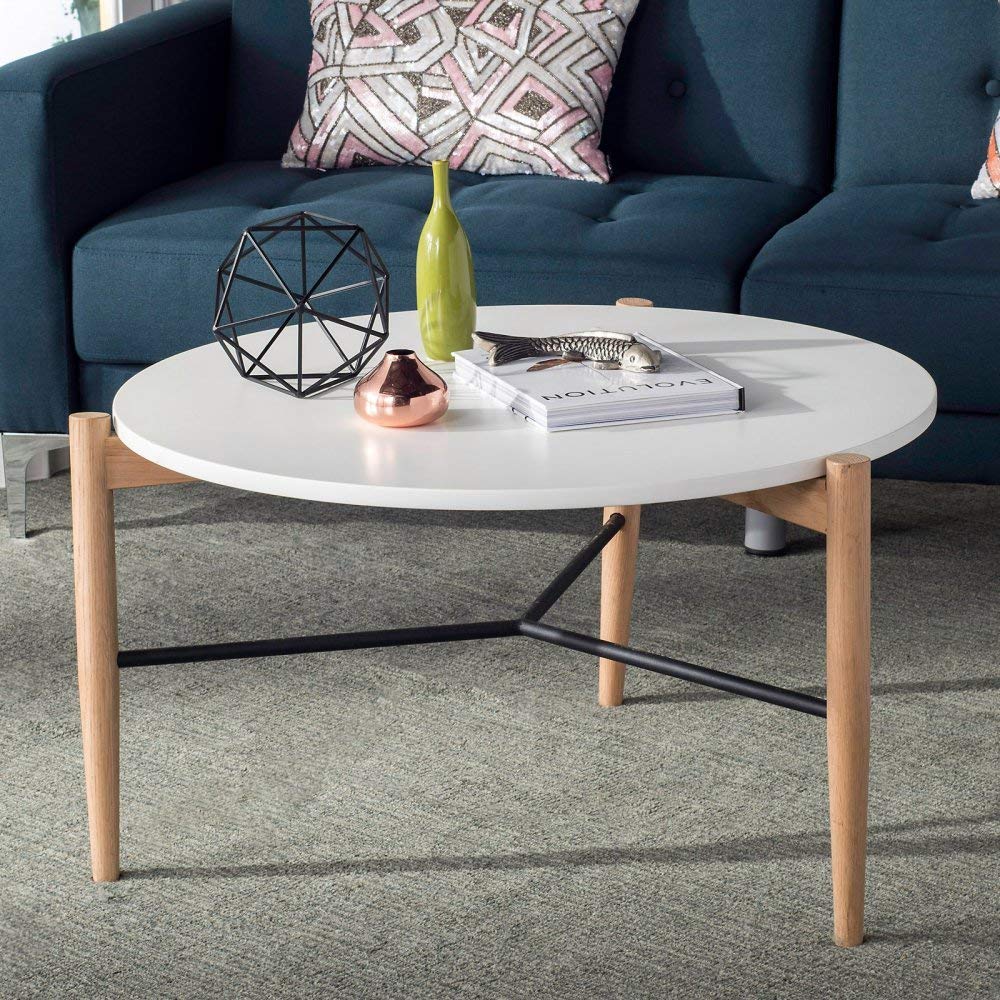 SAFAVIEH Home Collection Thyme Coffee Table - White & Natural Wood Finish - Modern Living Room Furniture for Small Spaces & Apartments