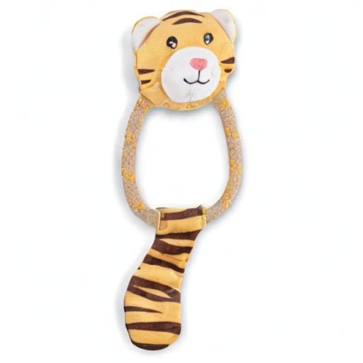 Beco Tilly The Tiger Dog Toy - Eco-Friendly Soft Squeaker & Hemp Rope Chew Toy for Large Dogs | Made from Recycled Materials | Perfect for Playtime, Training & Teething Relief