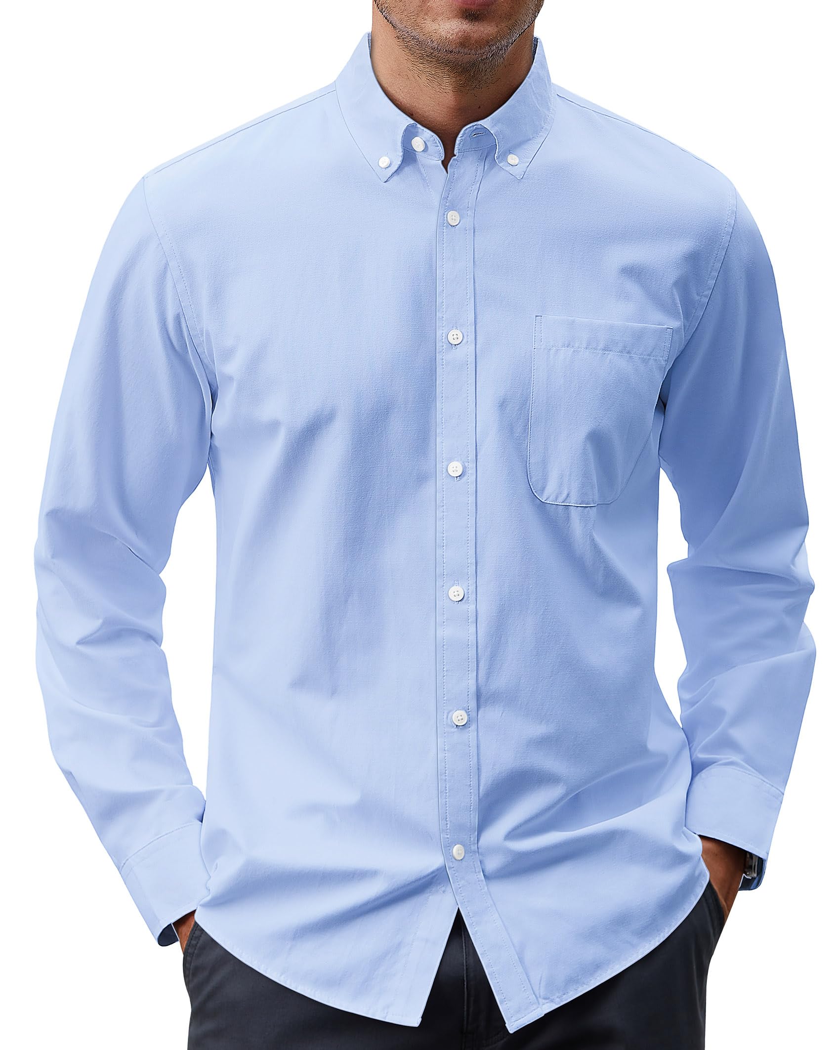 J.VER Men's Classic Oxford Button Down Shirt - Solid Color Long Sleeve Dress Shirt with Chest Pocket | Business Casual & Office Wear for Professional Look