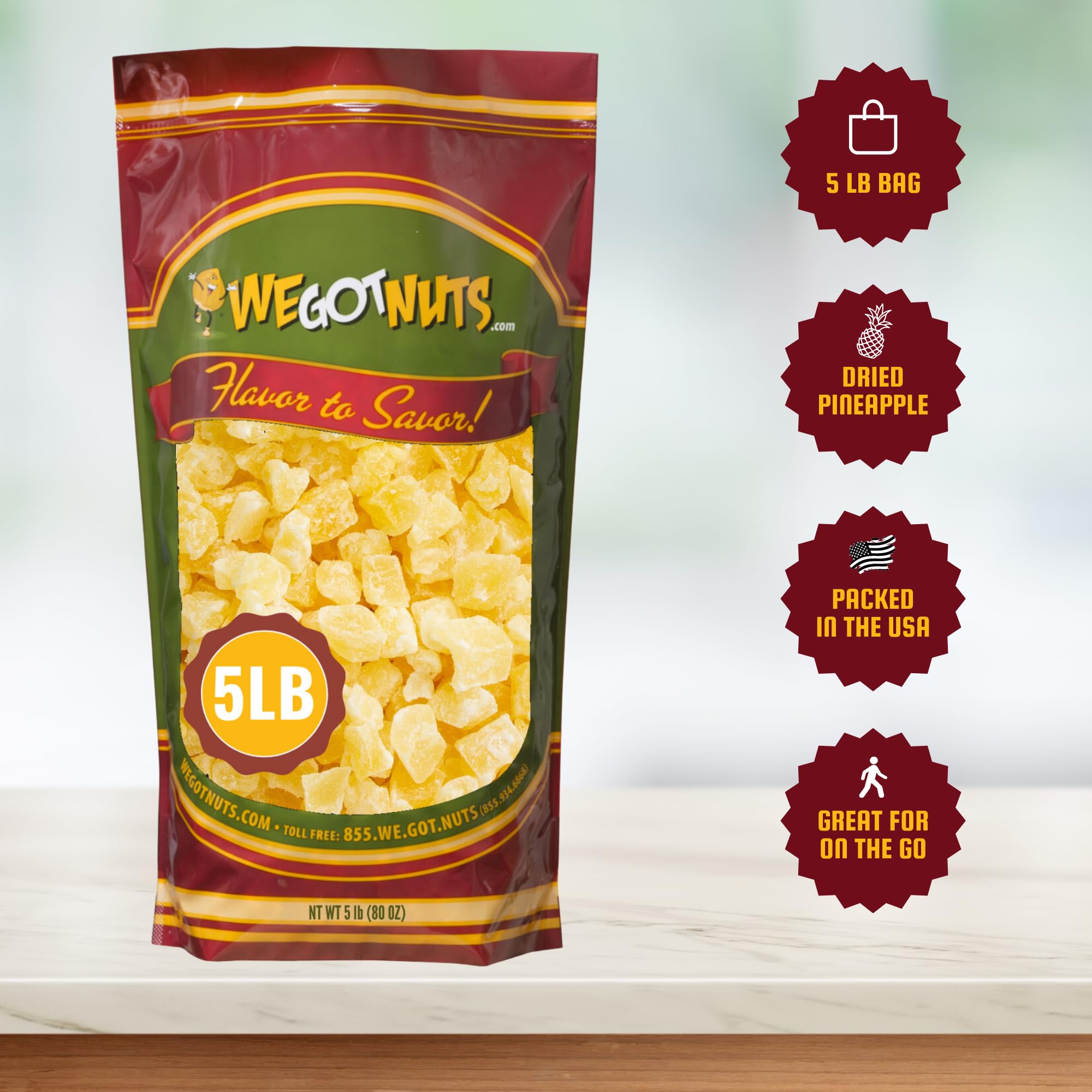 Premium Dried Pineapple Chunks - 5lb Bulk Bag | Kosher Certified, Rich in Vitamins, Minerals & Fiber | Healthy Vegan Snack for Hiking, Office & Kids Lunch | Antioxidant-Rich Natural Sweet Treat