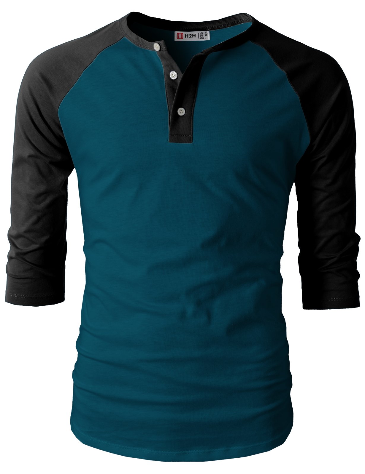 H2H Men's Casual Slim Fit Henley T-Shirts - Raglan Long & 3/4 Sleeve Baseball Jersey Tees for Everyday Wear, Gym & Outdoor Activities