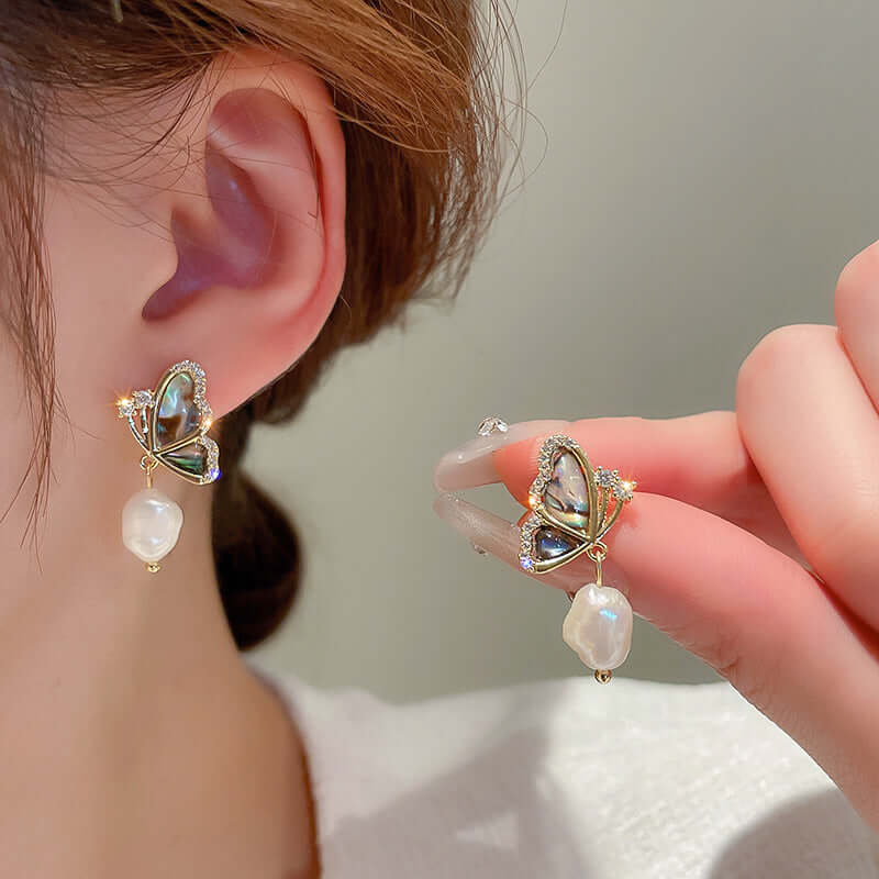 Baroque Freshwater Pearl Butterfly Drop Earrings for Women | Elegant Dangle Earrings with Unique Baroque Pearls | Perfect for Weddings, Parties & Special Occasions