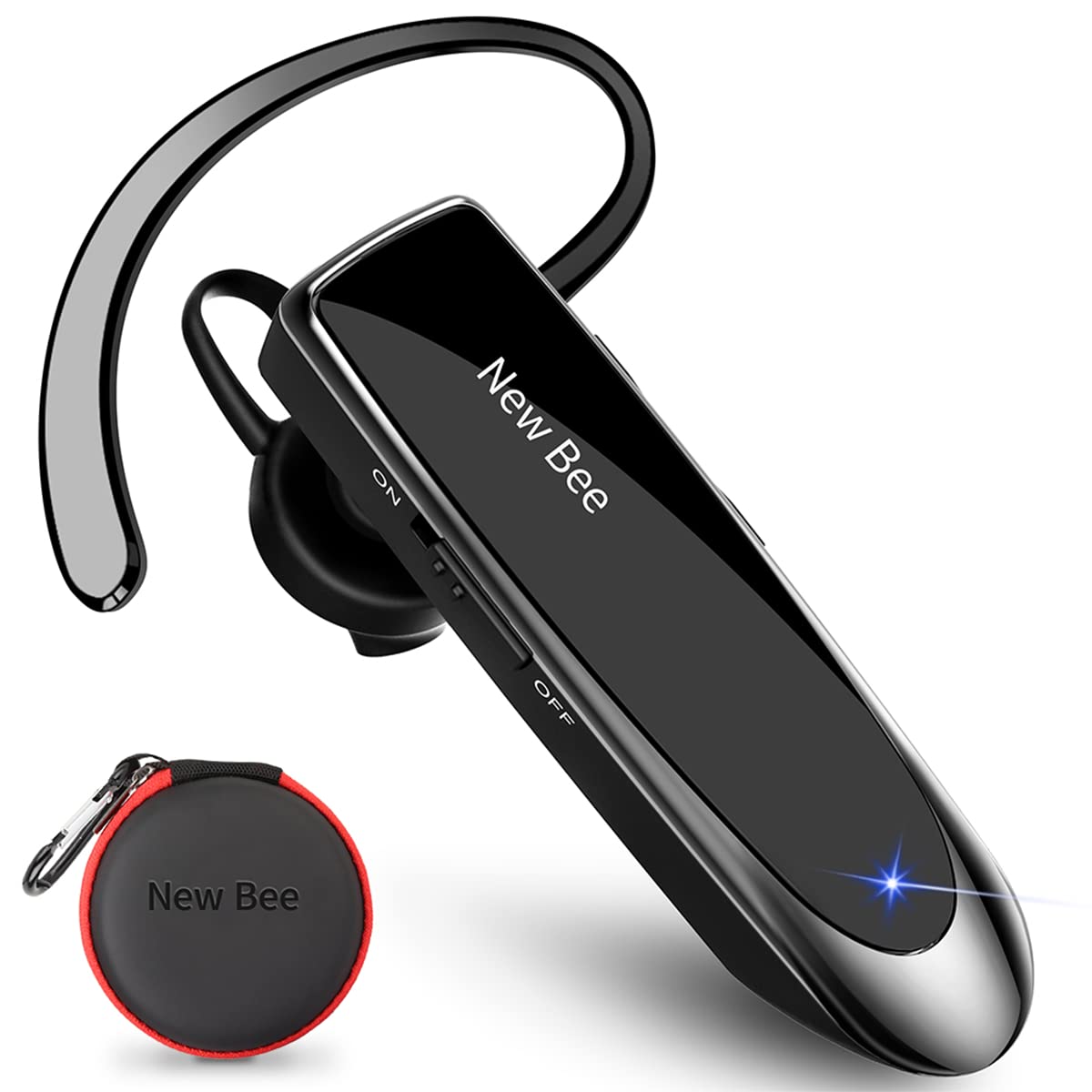 New Bee V5.0 Bluetooth Headset - 24H Battery, Noise Cancelling Mic, Wireless Handsfree Earpiece for iPhone/Samsung/Android - Perfect for Driving, Office Calls & Mobile Gaming
