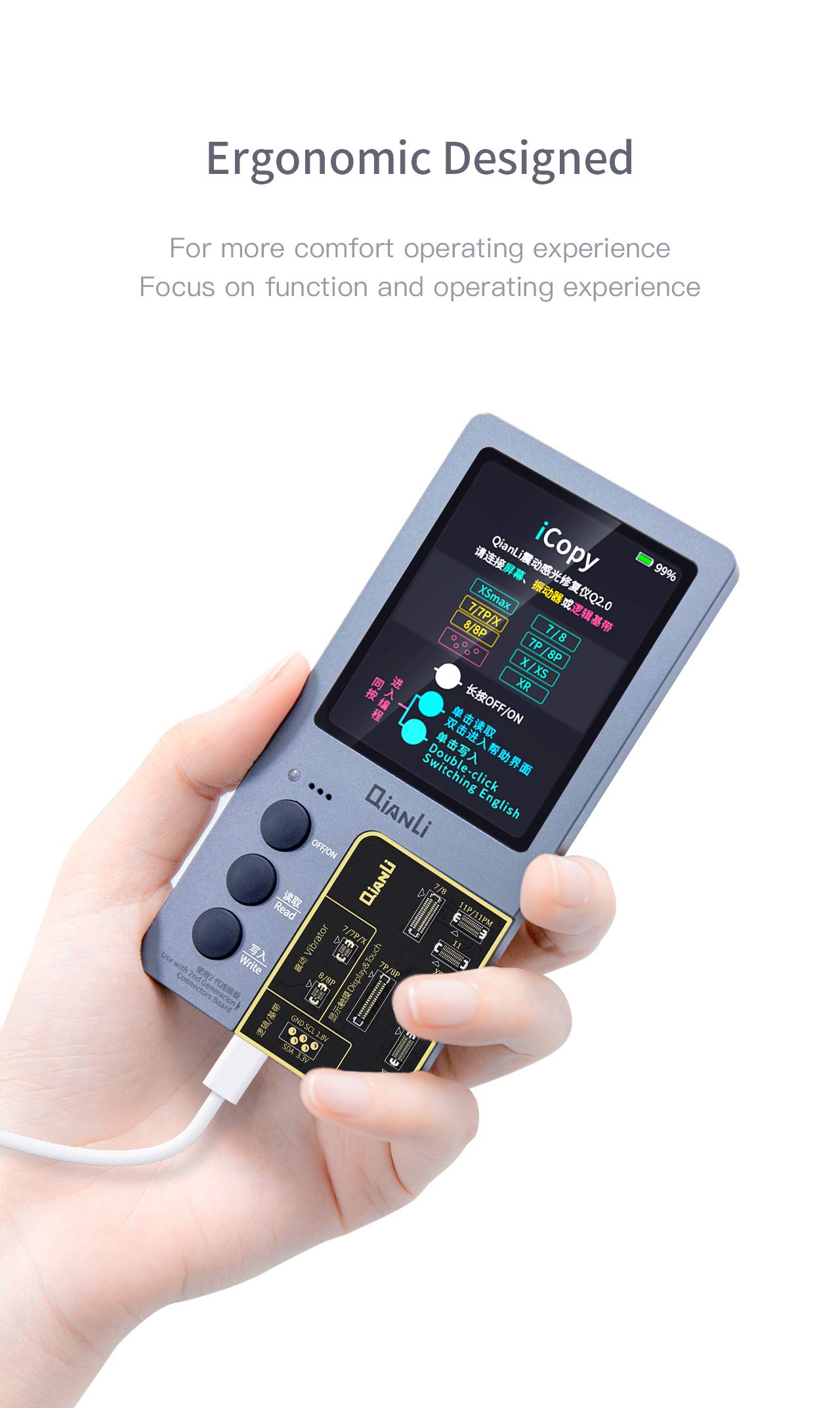 Qianli 3-in-1 iCopy Plus 2.1 iPhone LCD/Vibrator EEPROM Programmer & Battery/Lighting Board for iPhone 7/8/X/11 Pro Max - Phone Repair Tool for Screen & Battery Replacement
