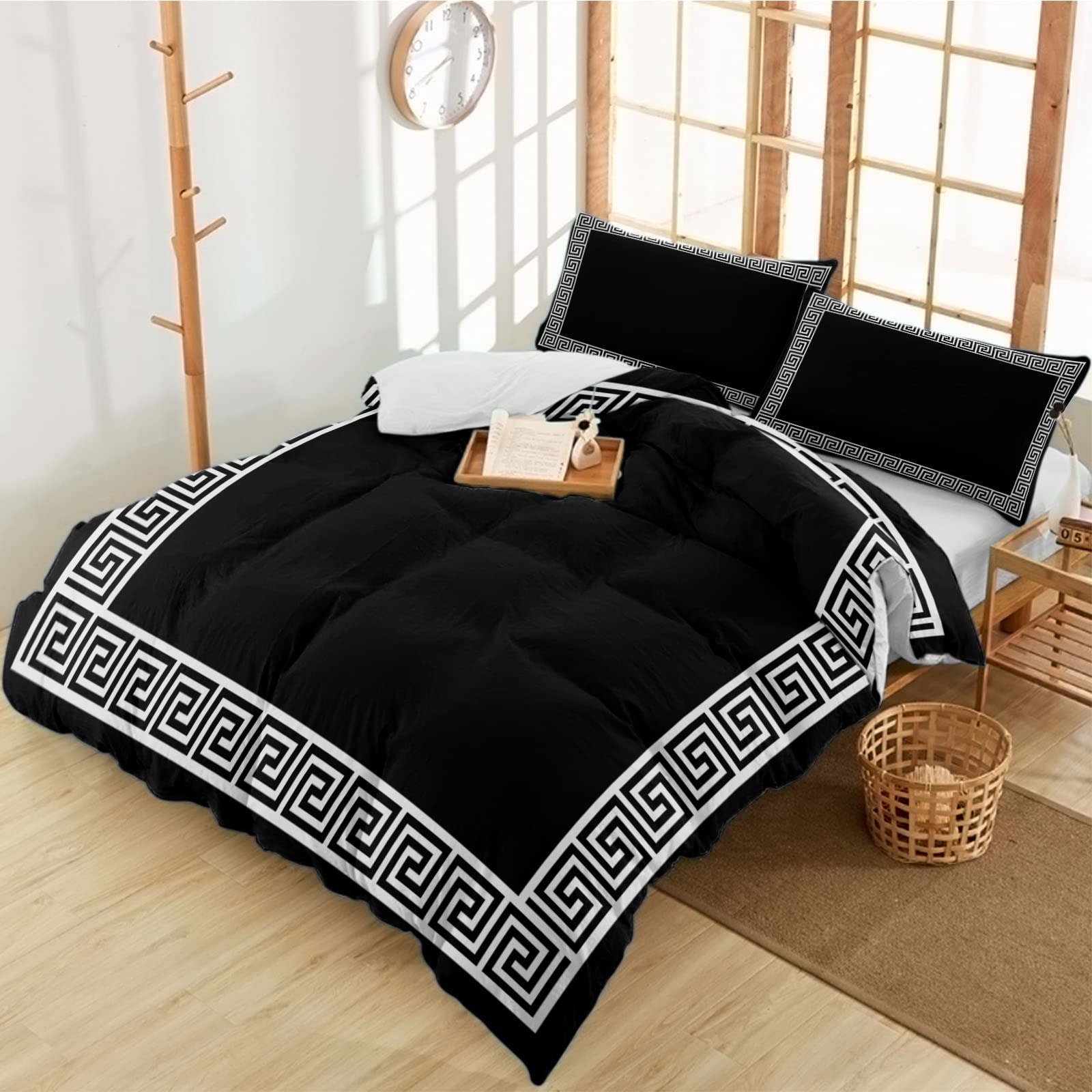 Luxury Twin Duvet Cover Set 3-Piece - White Geometric Pattern Soft Printed Comforter Cover with 2 Pillow Shams - Modern Bedroom Decor for Guest Room, Dorm & Kids Room - Breathable & Wrinkle-Resistant