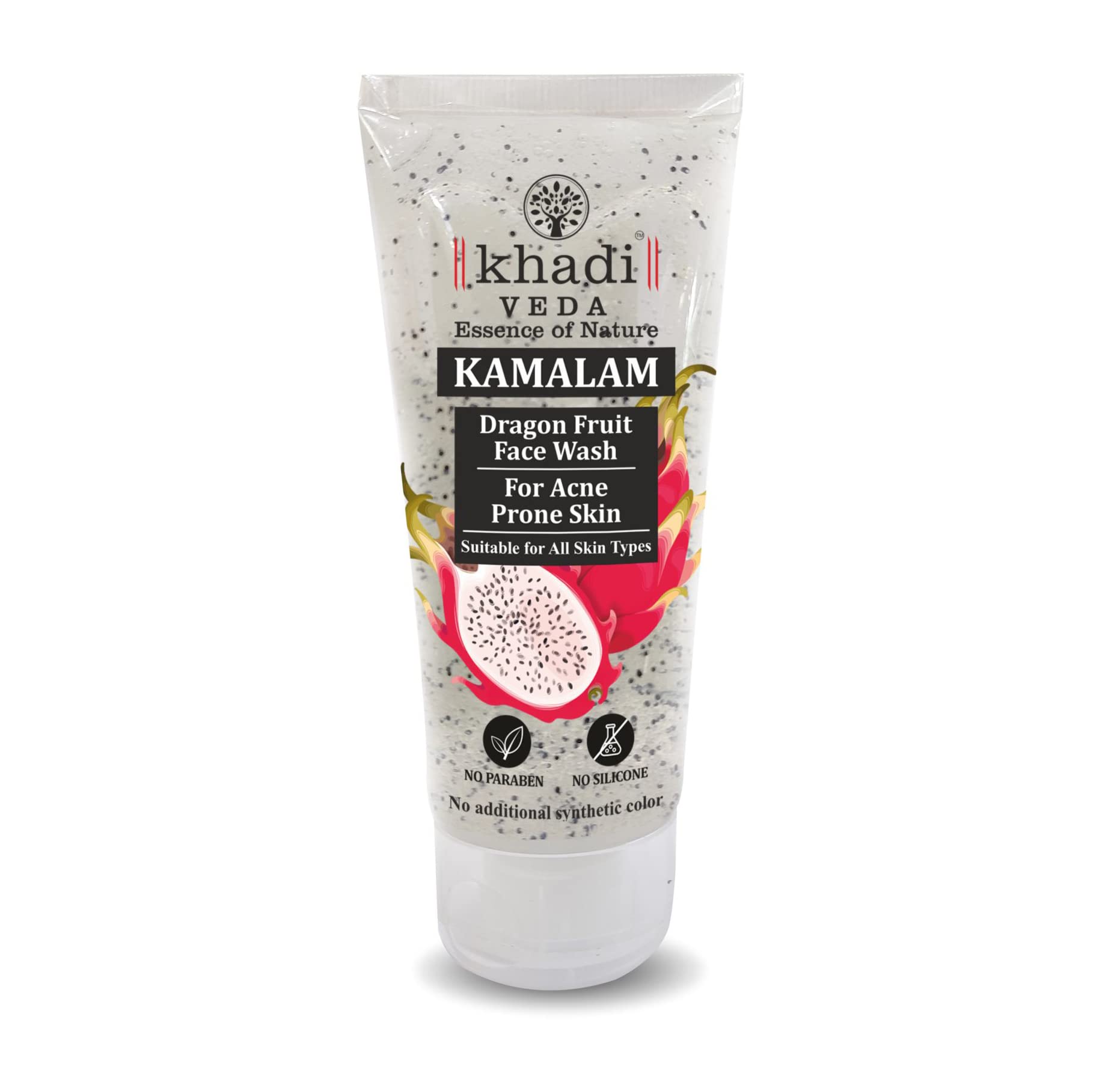 Khadi Veda Kamalam Dragon Fruit Face Wash for Acne Prone Skin - 100ml Natural Cleanser for Oily & Sensitive Skin | Daily Skincare Routine for Clear Complexion