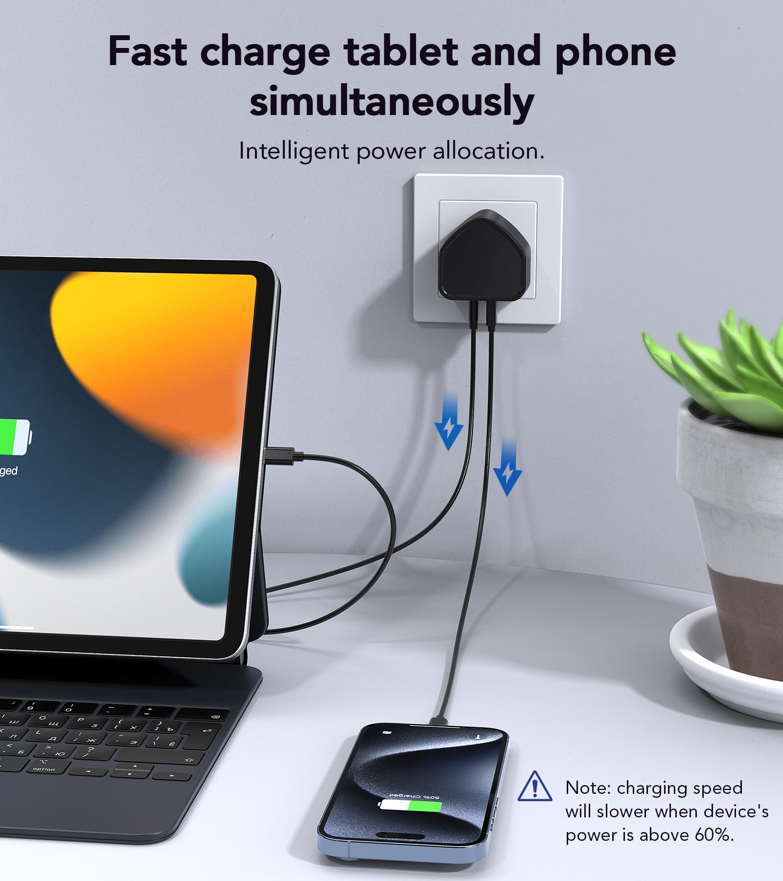 2-Pack 40W 4-Port USB C Fast Charger with PD & QC - Dual Port Wall Charger for iPhone 15/14/13/12/11 Pro Max/XR/XS/SE, iPad, AirPods, Samsung Galaxy - Perfect for Home, Office & Travel Charging
