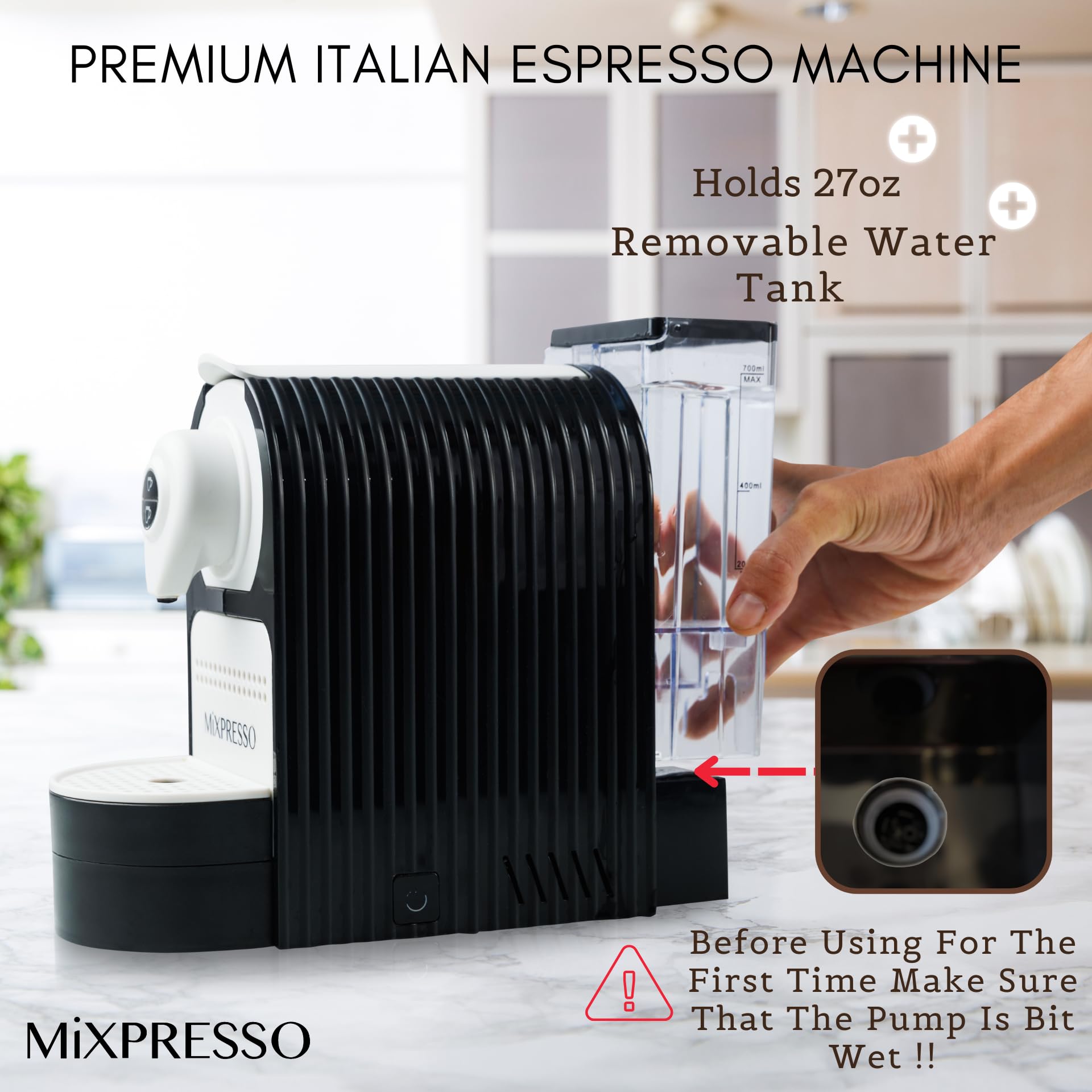 Mixpresso Espresso Machine for Nespresso Compatible Capsules - 19 Bar Italian Coffee Maker with Programmable Single Serve & 1400W Pump (27oz, White) - Perfect for Home, Office or Small Cafe Use