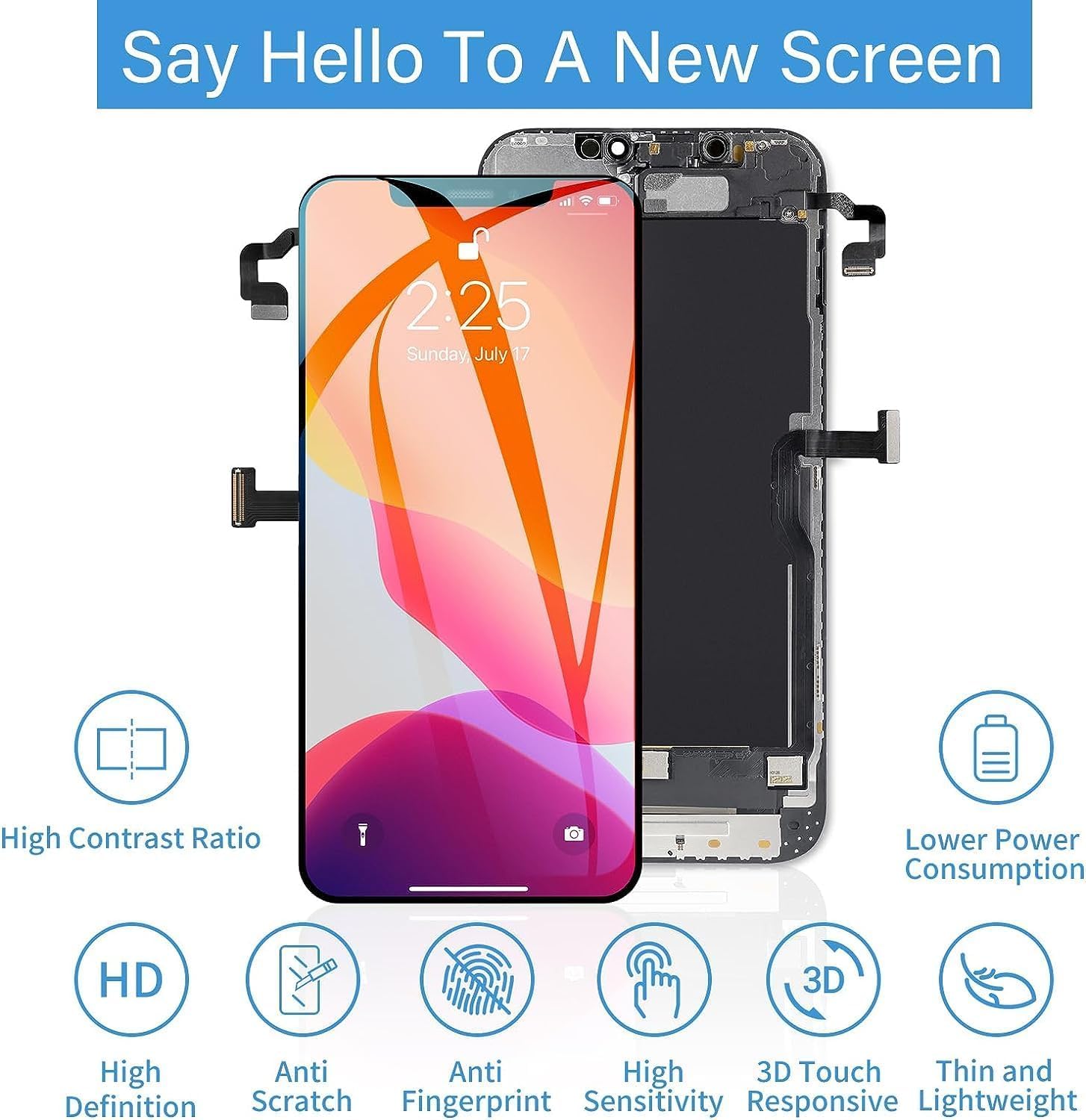iPhone 14 Pro Max Screen Replacement with 3D Touch LCD Digitizer - Full Repair Kit Includes Tools & Screen Protector | Perfect for DIY Phone Fixes & Cracked Screen Repairs at Home