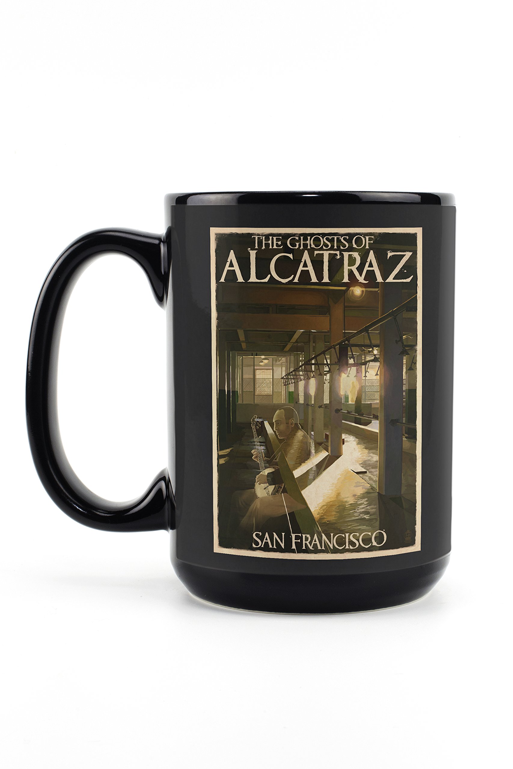 Lantern Press The Ghosts of Alcatraz Island San Francisco CA - 15oz Black Ceramic Coffee & Tea Mug - Dishwasher & Microwave Safe - Perfect for Home, Office & Gifts