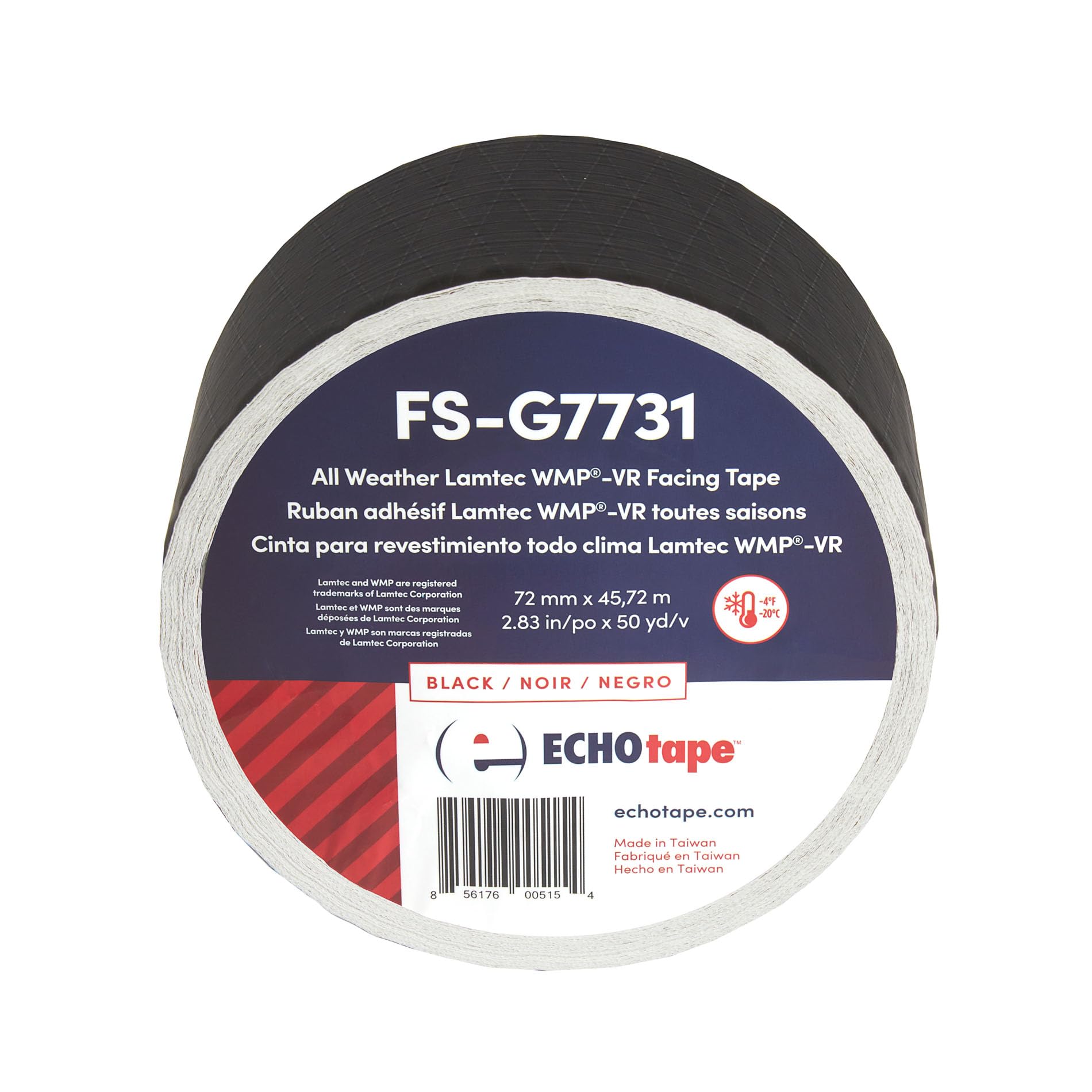 ECHOtape FS-G7731 All Weather Lamtec WMP-VR Facing Tape - Heavy Duty Metal Building Insulation Tape, Black Seam & Repair Tape with Cold Weather Acrylic Adhesive (2.83