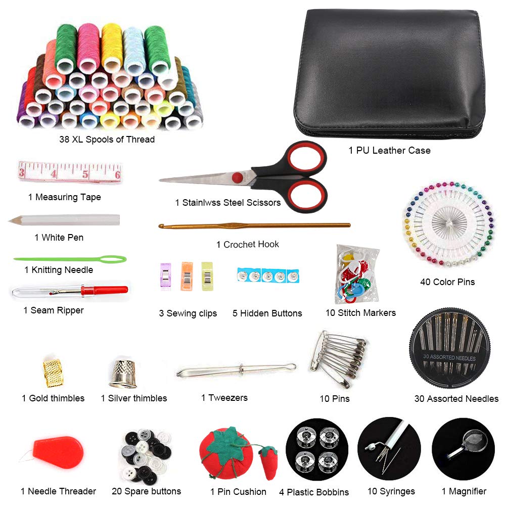 183PCS Premium Sewing Machine Kit with 38 XL Thread Spools - Complete Sewing Supplies for Adults, Beginners & Students - Professional Sewing Accessories for DIY Projects, Clothing Repair & Emergency Kits