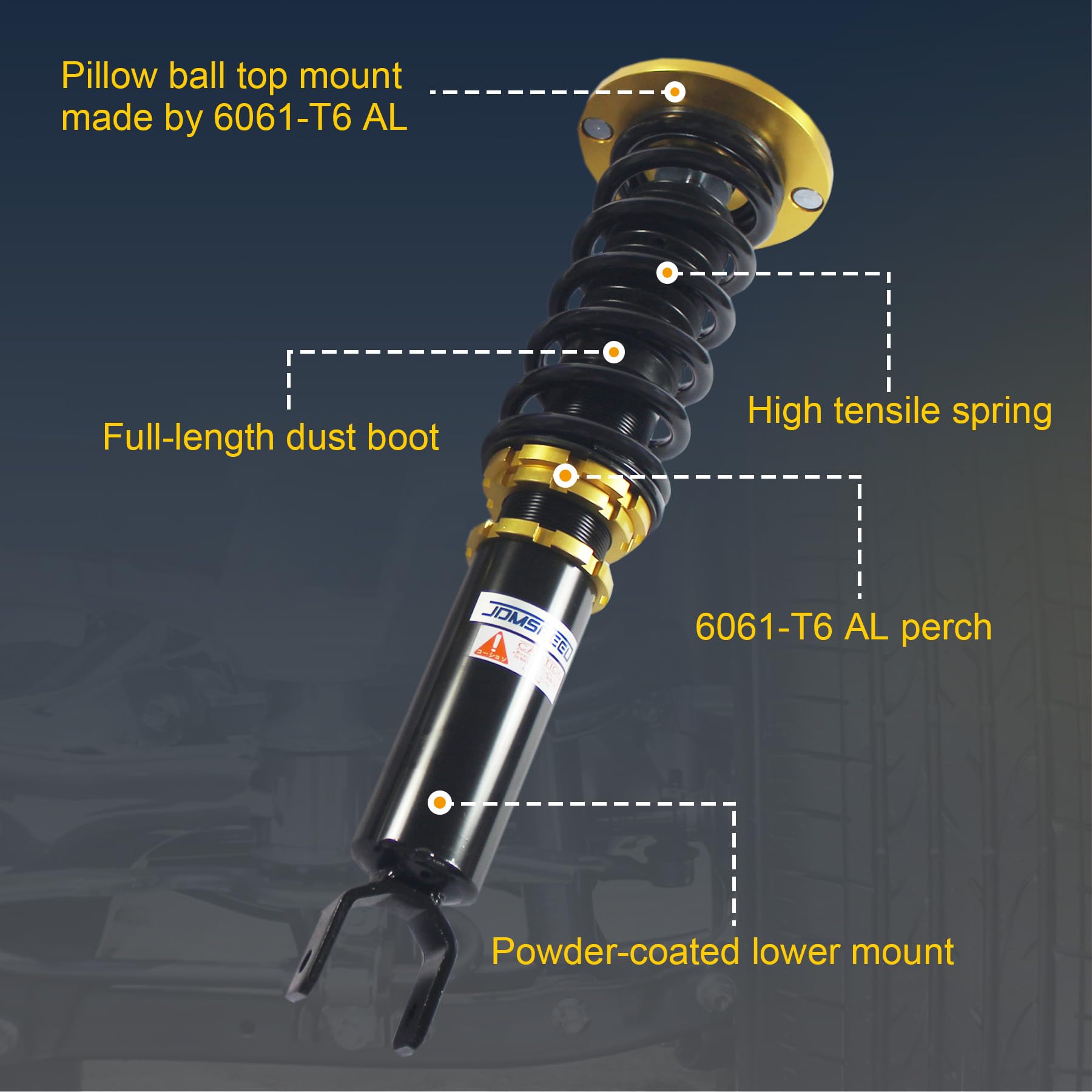 JDMSPEED Full Coilover Suspension Kit with Gold Shock Absorbers - Compatible with Honda Accord 1990-1997 | Performance Upgrade for Street Racing & Smooth Ride