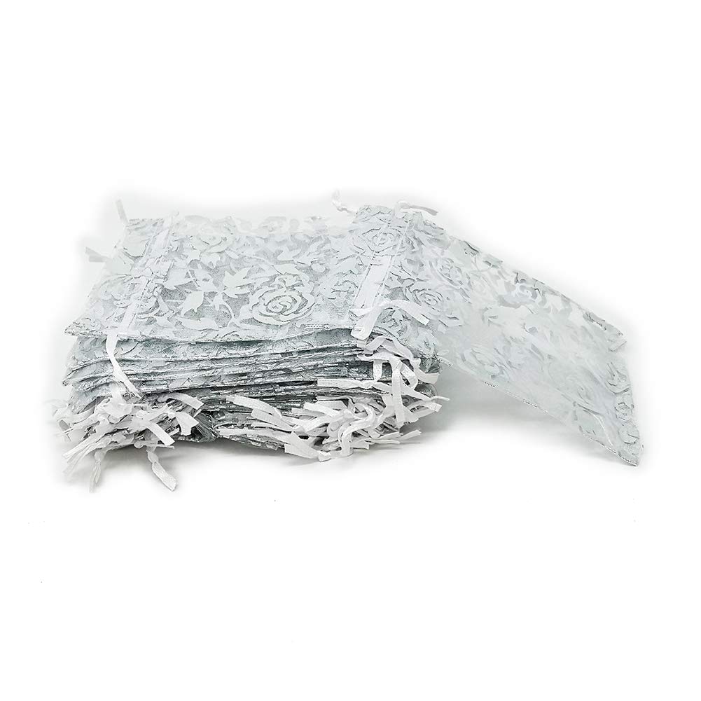 50 Pack Sheer Coralline Organza Gift Bags - Elegant Jewelry Pouches for Wedding Favors, Party Decorations & Special Occasions | Perfect for Bridal Showers, Baby Showers & Birthday Celebrations