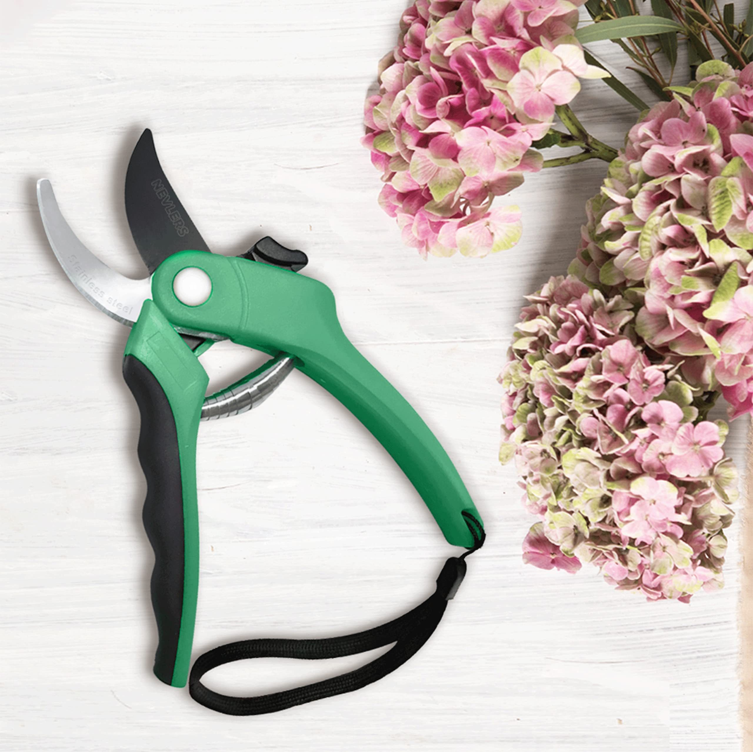 Nevlers 8 Inch Green Bypass Pruning Shears - Stainless Steel Garden Shears with 8mm Cut Capacity | Ergonomic Hand Pruners for Trimming Plants, Flowers & Shrubs | Perfect Gardening Tools for Men & Women | Ideal for Home Garden, Landscaping & Outdoor Use