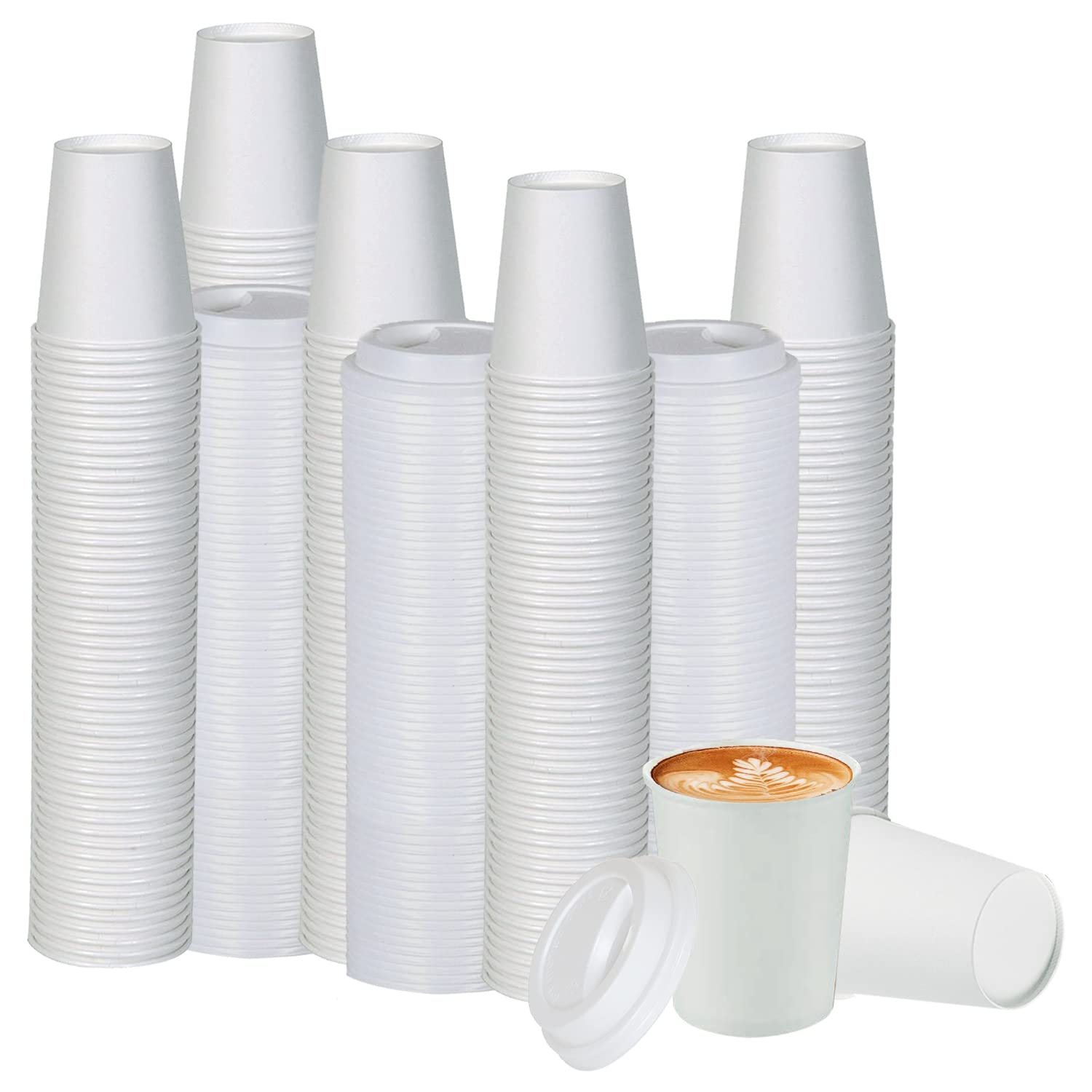 Smygoods 8oz Disposable Coffee Cups with Lids - 100 Pack Bulk Coffee & Tea Cups for Office, Cafes, and Home Use