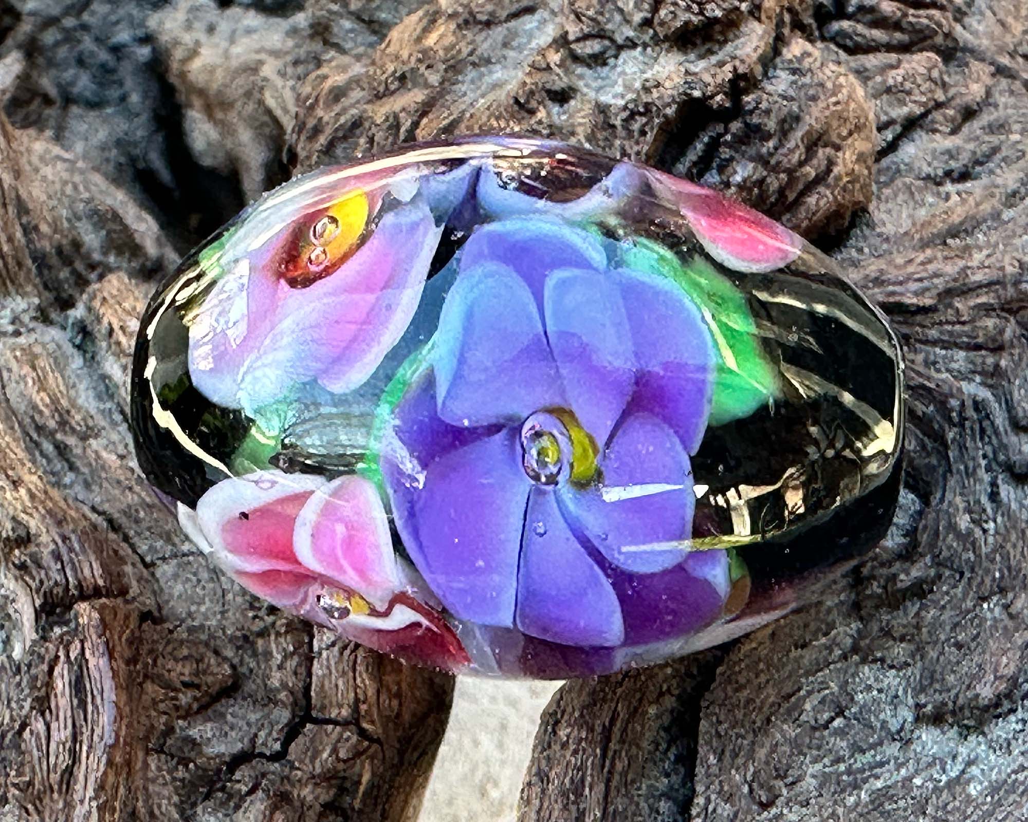 Spring Blooms Floral Lampwork Focal Bead SRA - Handmade Glass Bead for Jewelry Making, DIY Crafts & Home Decor | Perfect for Necklaces, Bracelets, Scrapbooking & Gift Giving