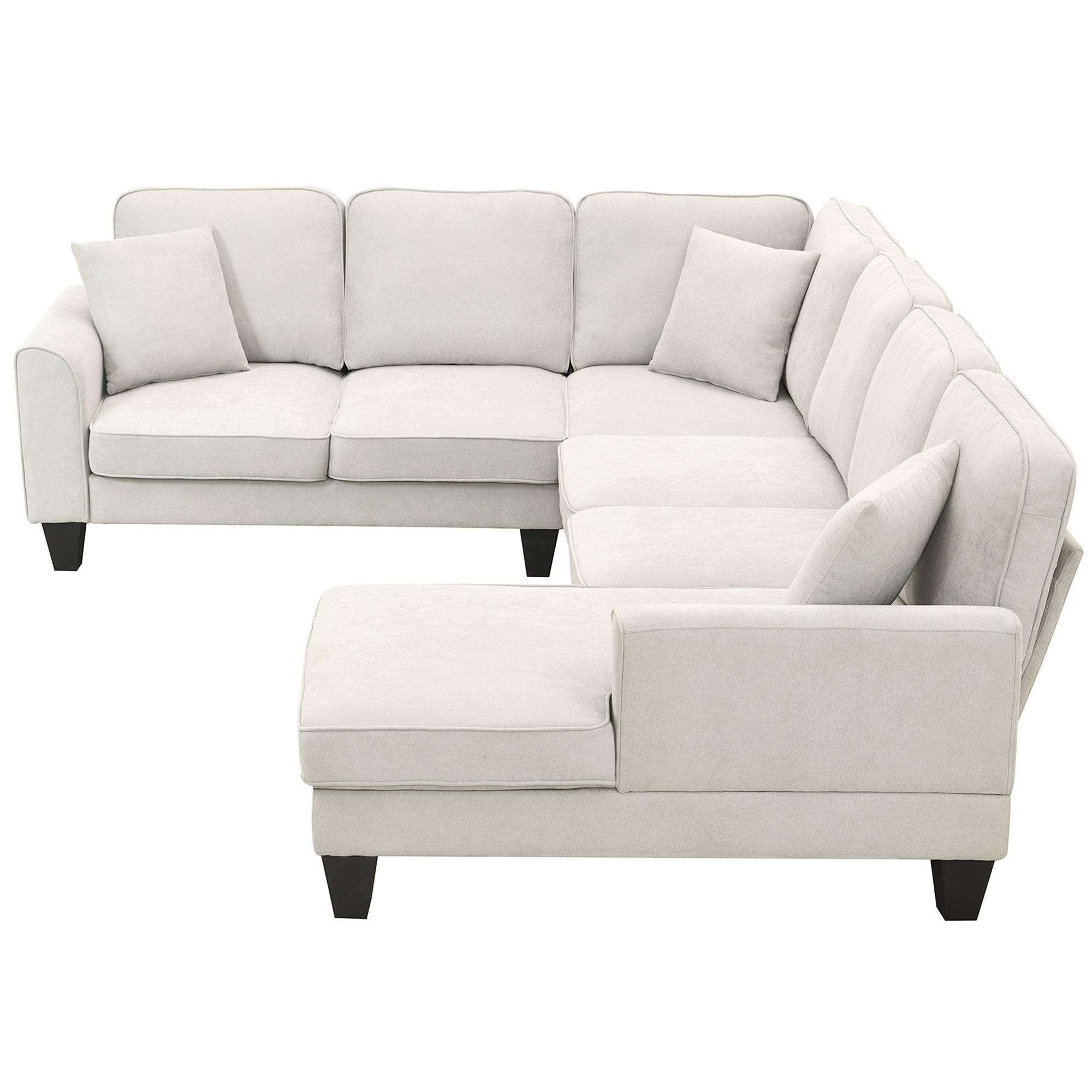 Modern U-Shaped 7-Seater Fabric Sectional Sofa Set with 3 Pillows - 108