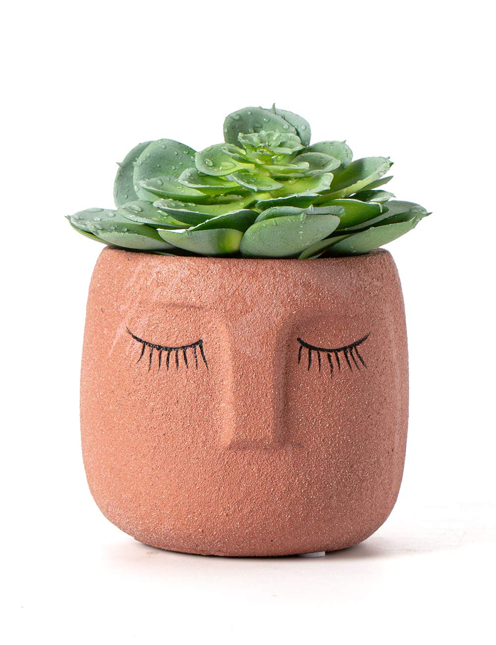 Stylish Awef Head Design Cement Planter with Drainage Hole - Elegant Face Flower Pot for Indoor/Outdoor Plants (Brick Color) - Perfect for Succulents, Herbs & Home Decor