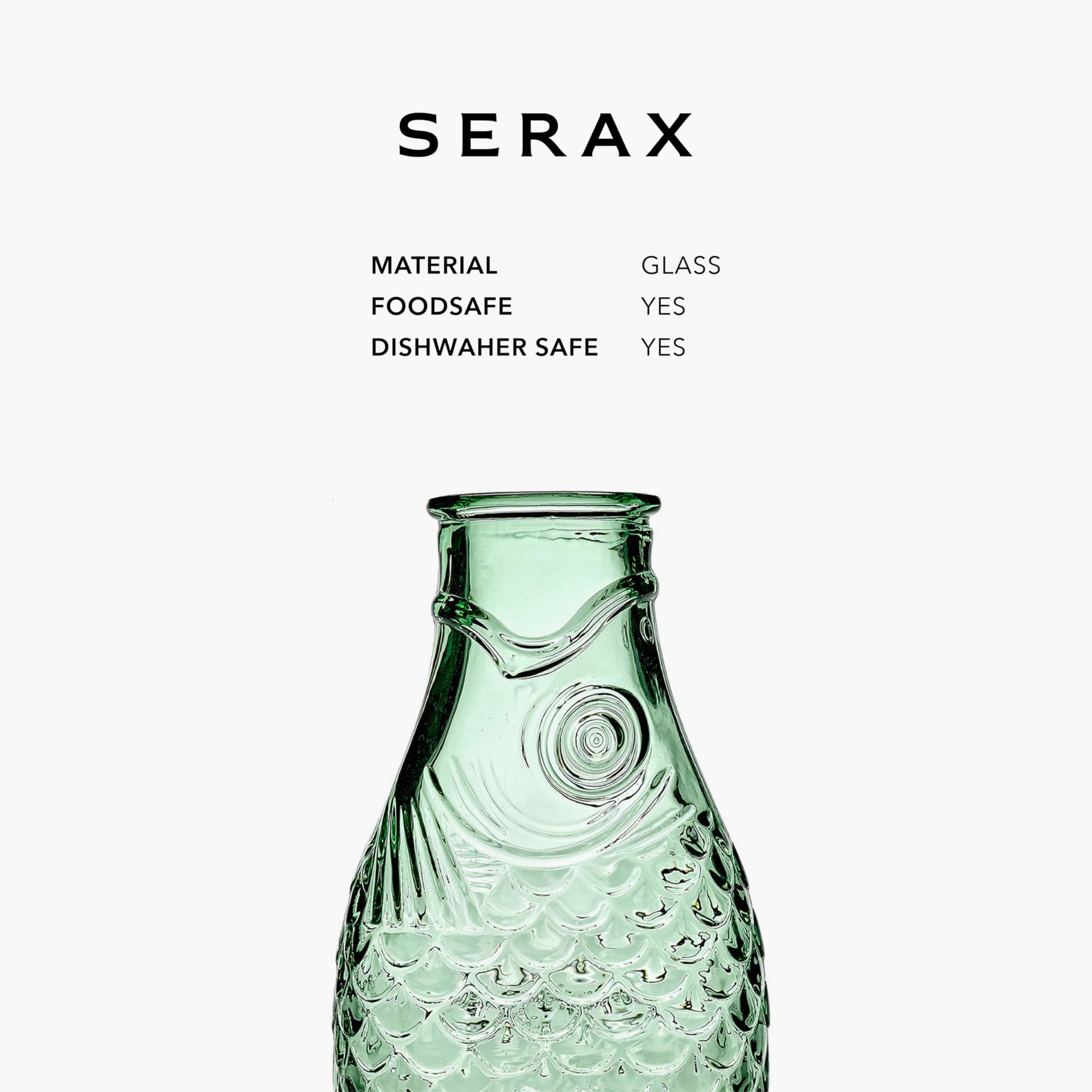Paola Navone Glass Water Pitcher & Wine Carafe - 28.74 fl oz Clear Green Beverage Container for Hot & Cold Drinks - Fish Design Glassware for Kitchen, Dining & Entertaining - Perfect as Fridge Dispenser or Decorative Vase