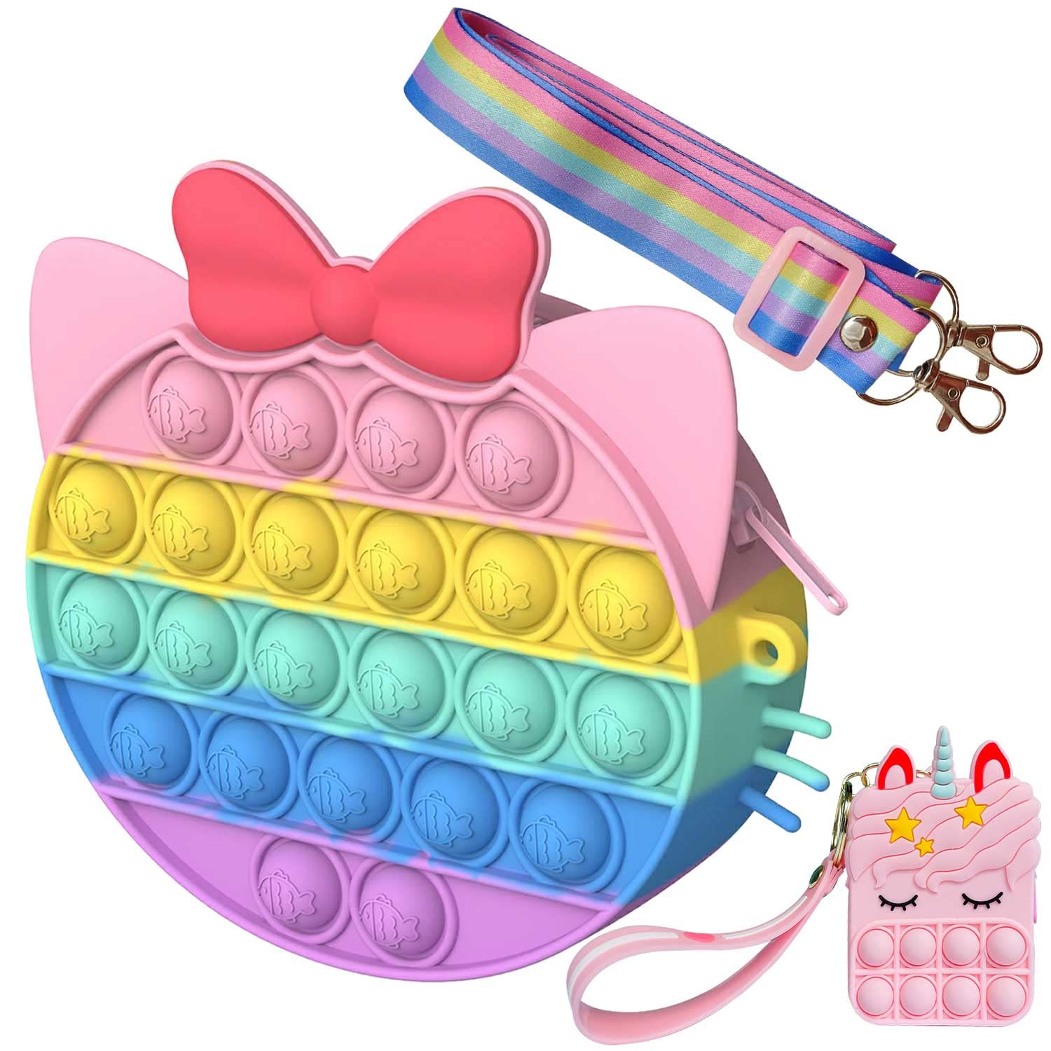 **Pop It Fidget Toy Purse for Girls - Silicone Bubble Popper Shoulder Bag for Kids & Women - Crossbody Push Bubble Bag for Halloween, Thanksgiving, Christmas - Cat Coin Purse with Keychain & Wallet (Perfect for Stress Relief, Parties & Gifts)**