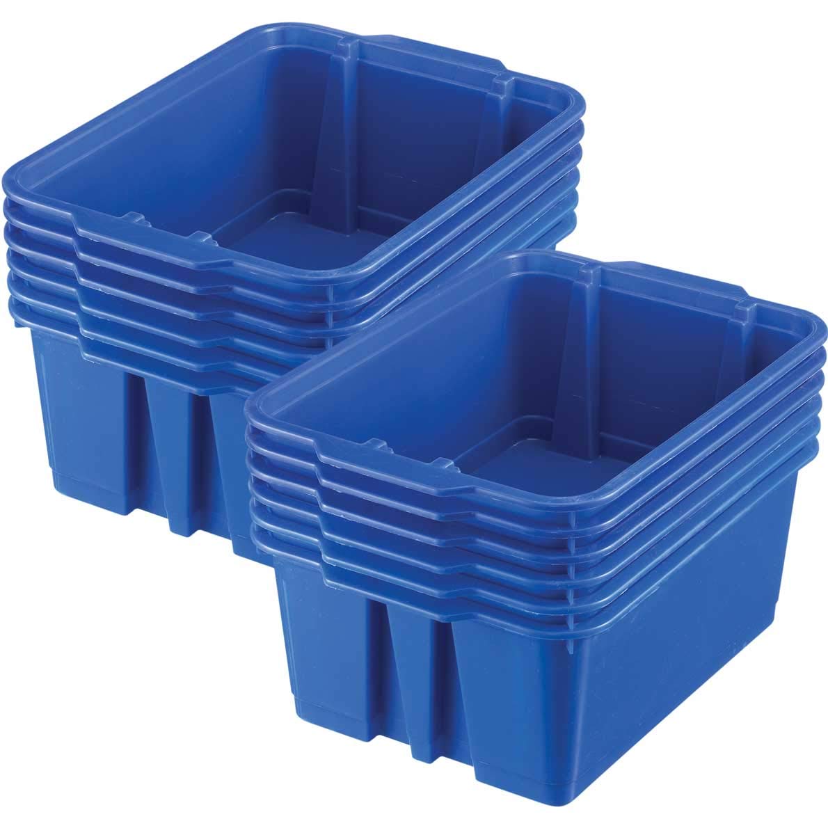 Stackable Plastic Book Bins & Organizer Baskets for Classroom, Home, Office - Durable Colorful Storage Containers (Blue, Set of 12) - Perfect for Books, Toys, Supplies Organization